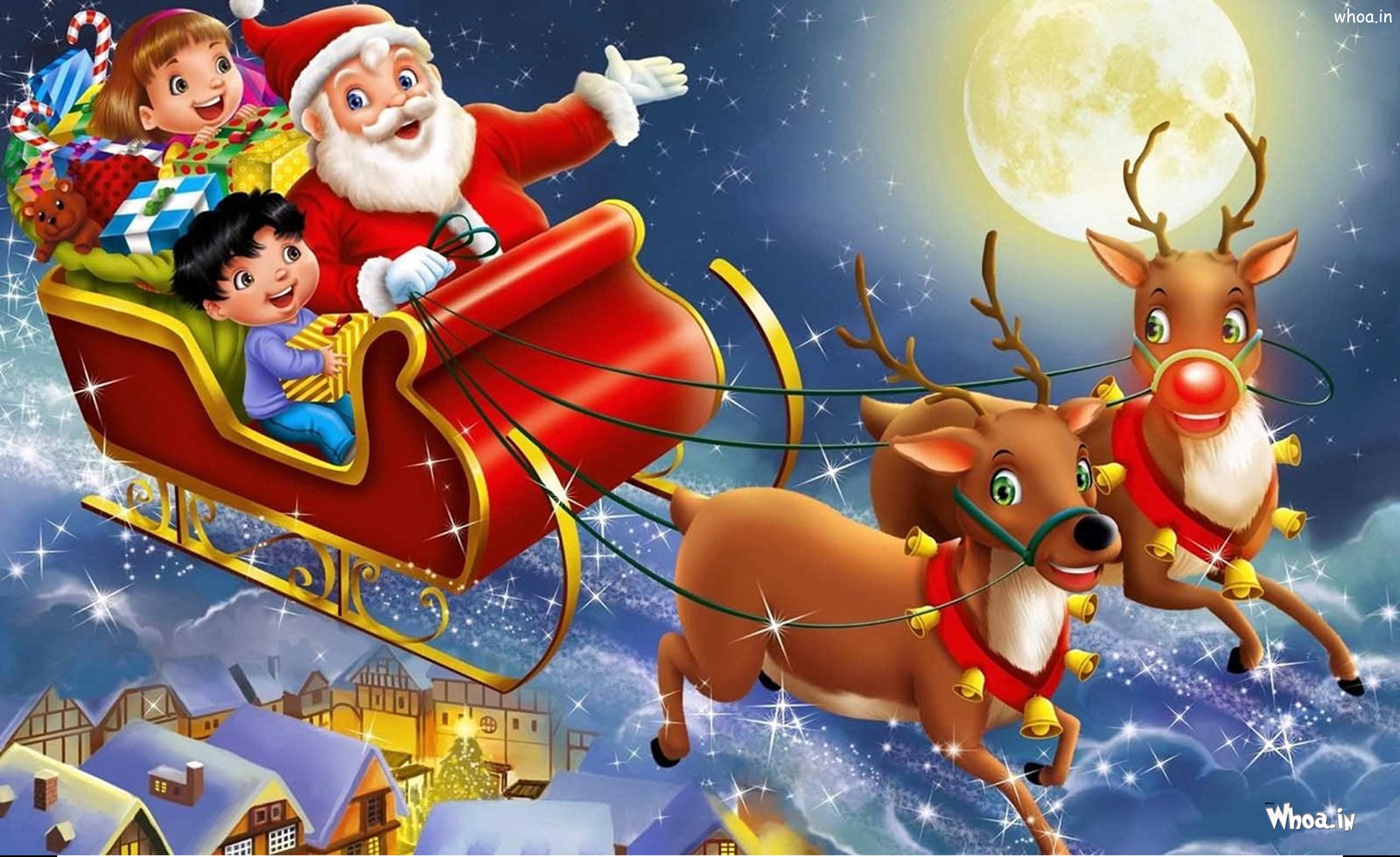 4900x3000 Merry Christmas Greetings Cartoon Santa Claus Wallpaper