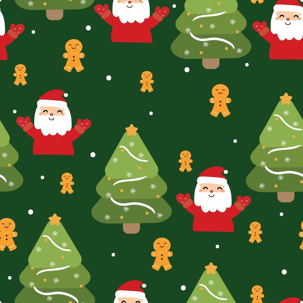 980x980 Seamless pattern cartoon santa claus with gingerbread and christmas tree. cute christmas wallpaper for fabric print, gift wrap paper