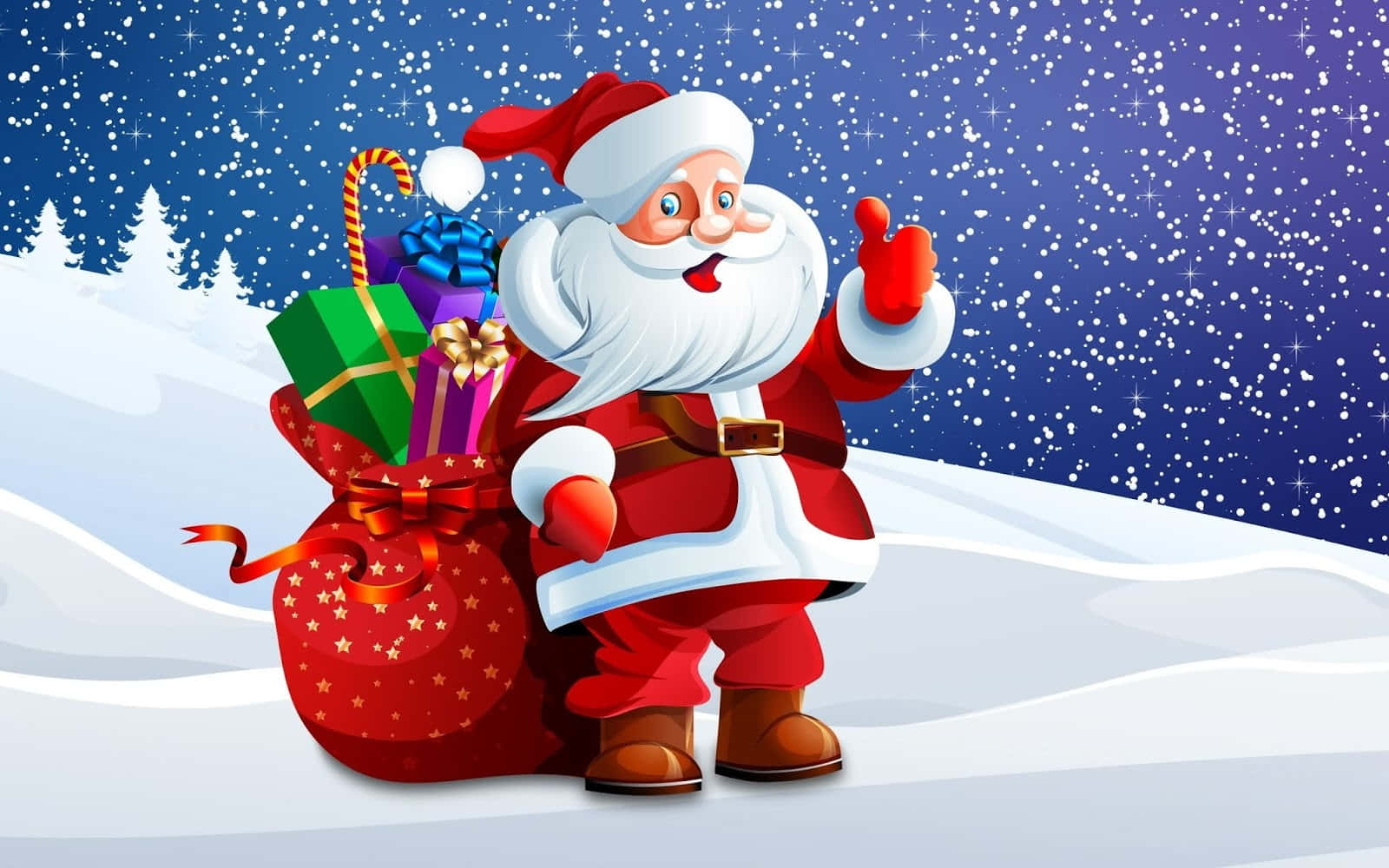 1600x1000 Download Christmas Cartoon Santa Claus Snowing Holiday Picture