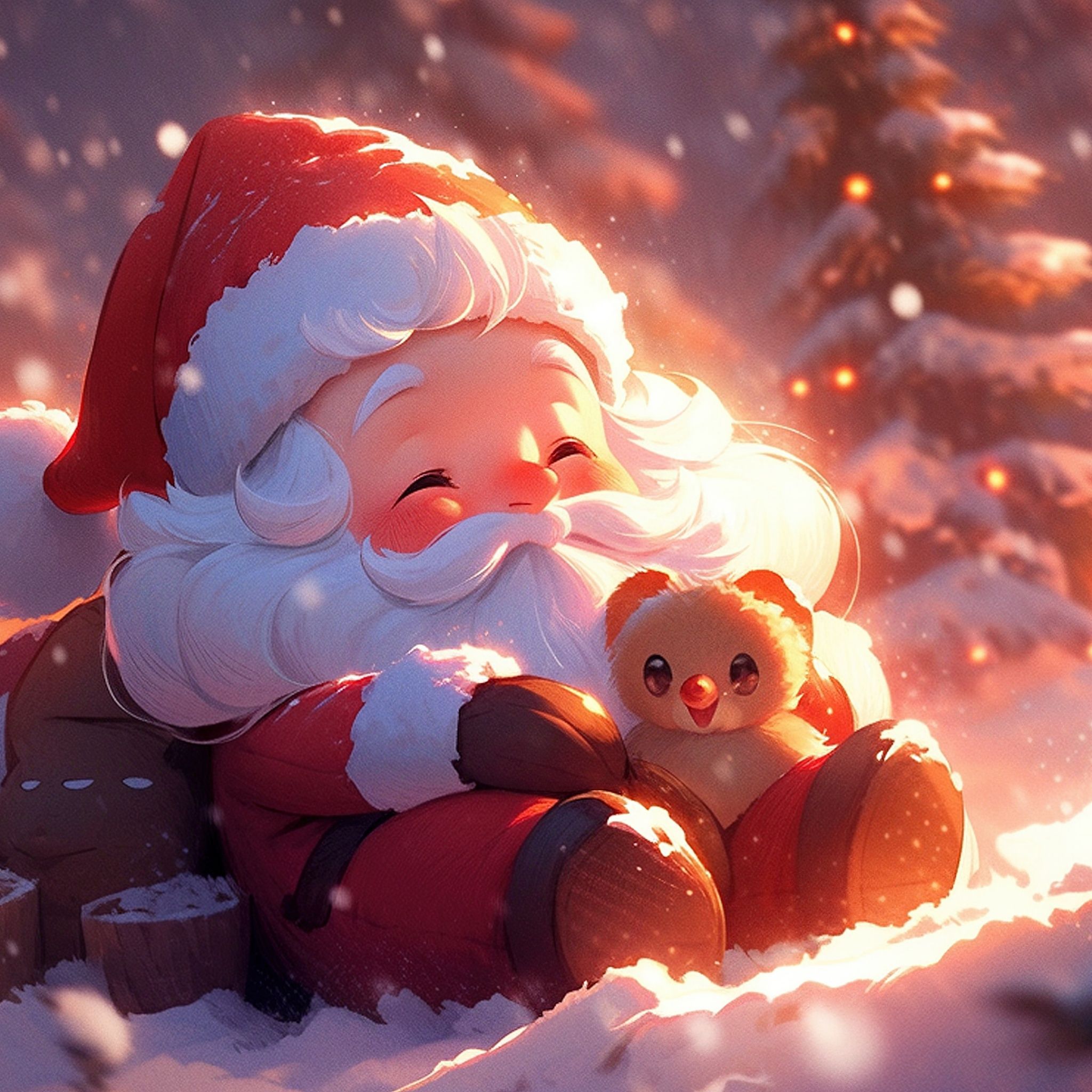 2048x2048 Adorable Wallpaper 4K, Santa Claus, Cute art, AI art