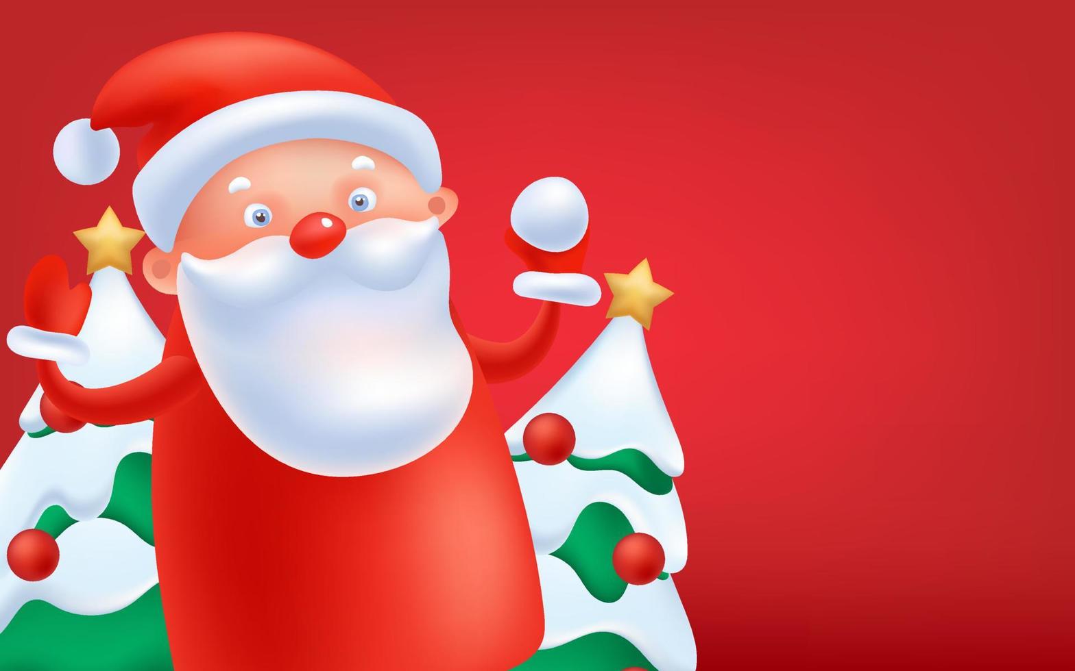 1568x980 Santa Claus cartoon funny illustration, Christmas tree with star. Winter season holiday card. Merry Christmas and Happy New Year snow background red banner. Vector 3D. Sale template design 14677754 Vector Art
