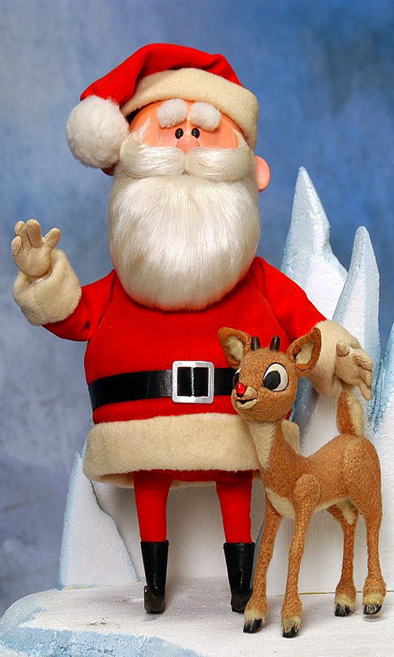 800x1333 Santa and Rudolph, cartoon, christmas, hat, nose, reindeer, rudolph, santa, snow, HD phone wallpaper