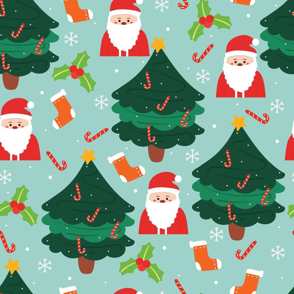 980x980 seamless pattern cartoon santa and christmas tree. cute christmas wallpaper for gift wrap paper