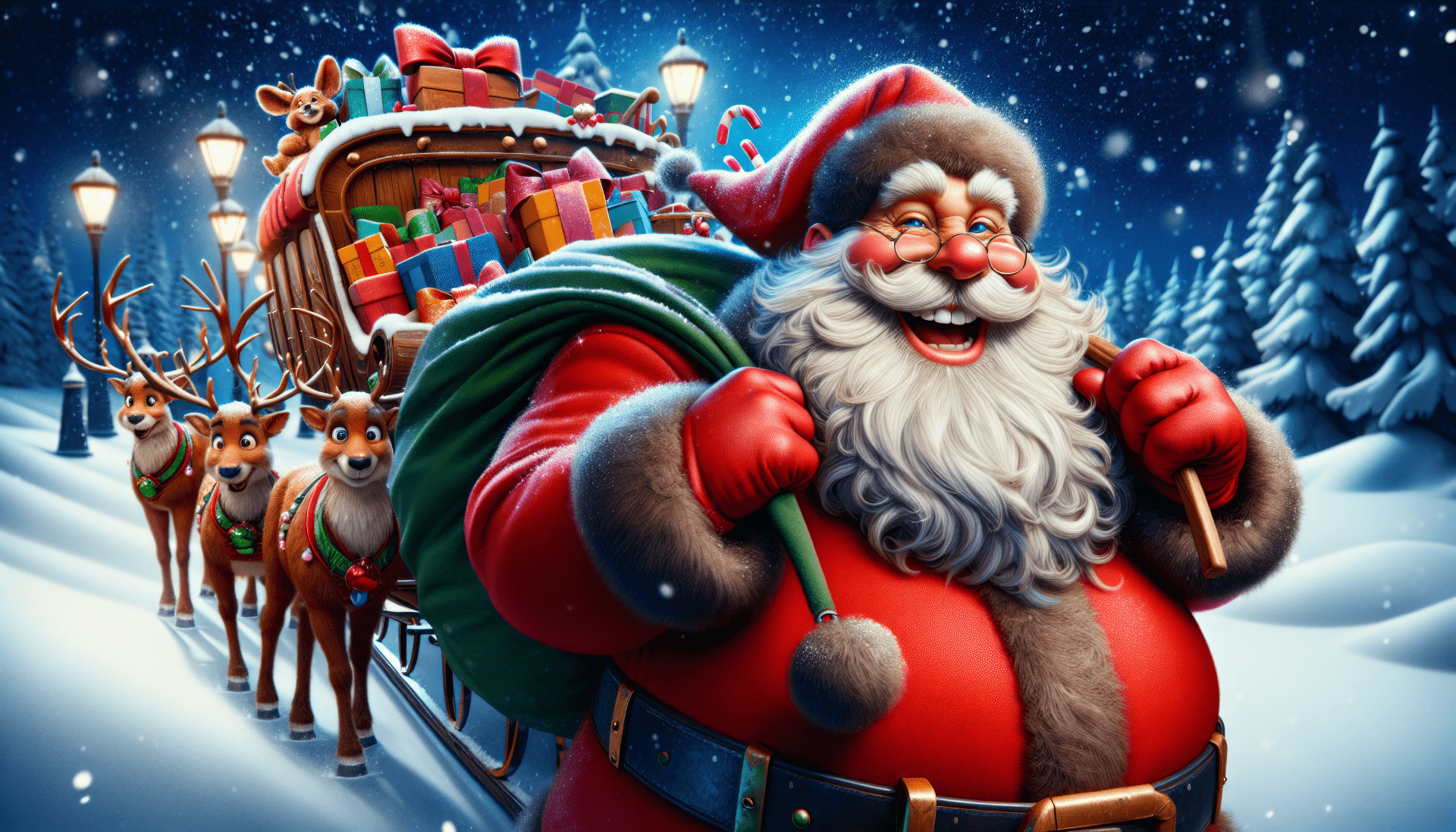 1920x1097 Santa Claus HD Wallpaper with Reindeer Sleigh