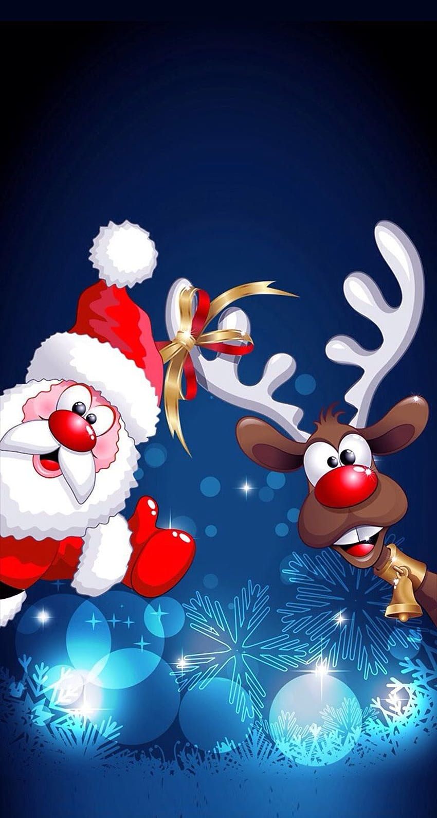850x1590 Cartoon santa claus and deer HD wallpaper