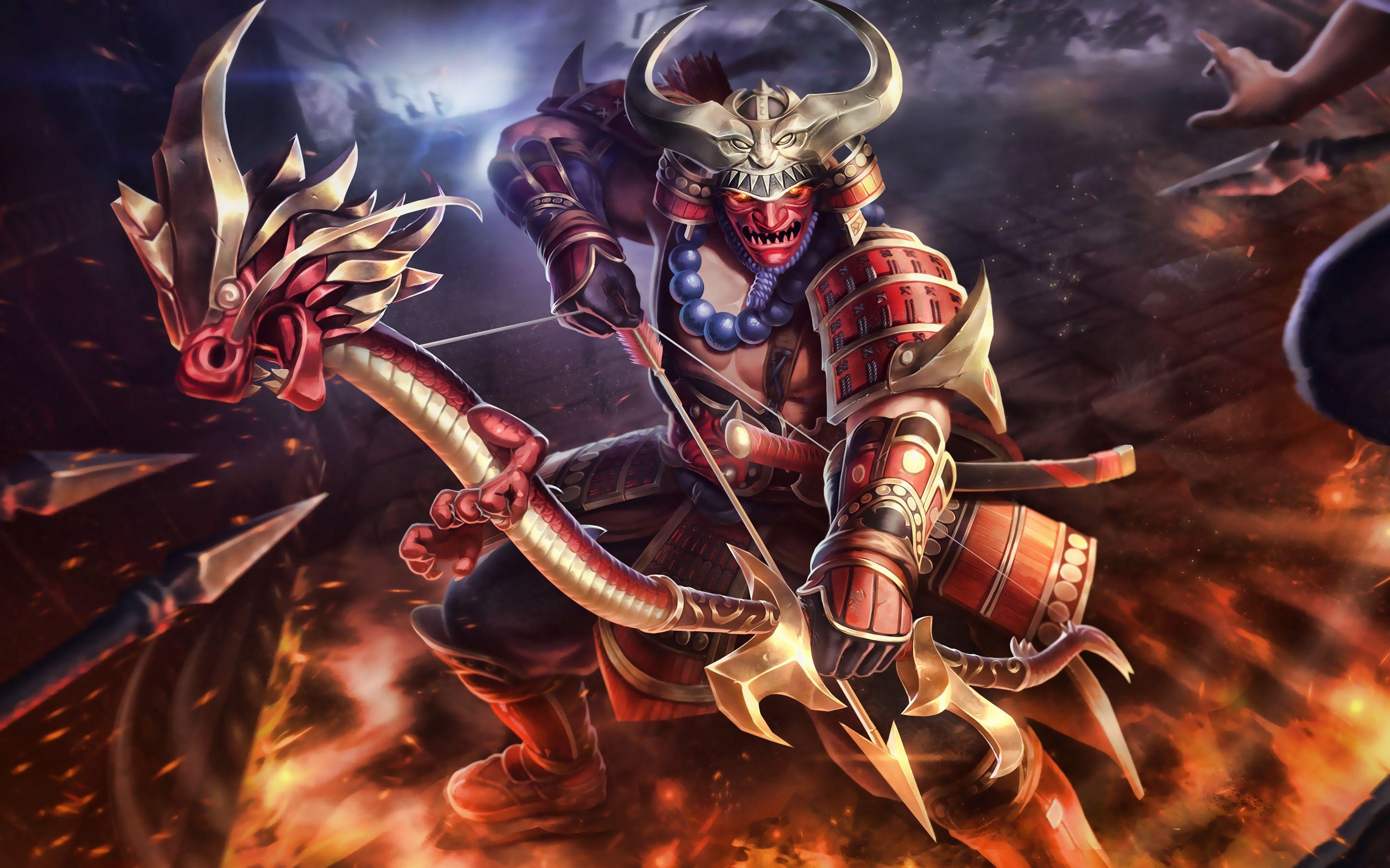 2880x1800 Download wallpaper Hachiman, darkness, Smite God, 2019 games