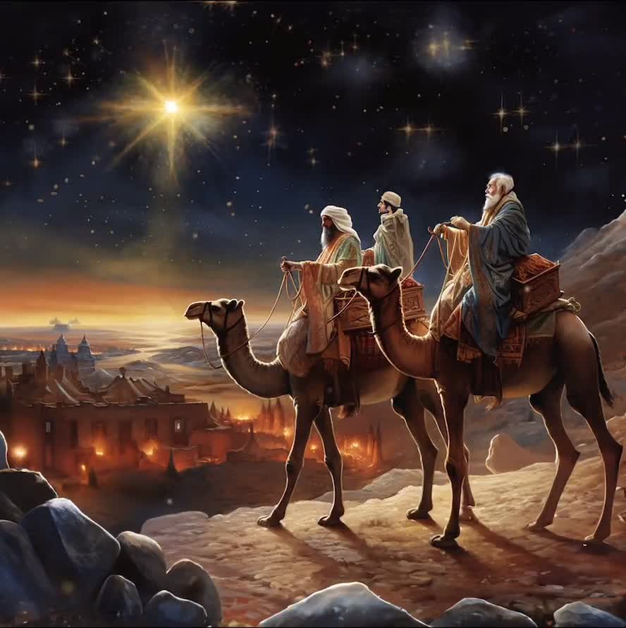 888x890 Three Wise Men Digital Art: Video & Live Wallpaper. Nativity Scene. Christmas Decor. Holiday Digital Painting