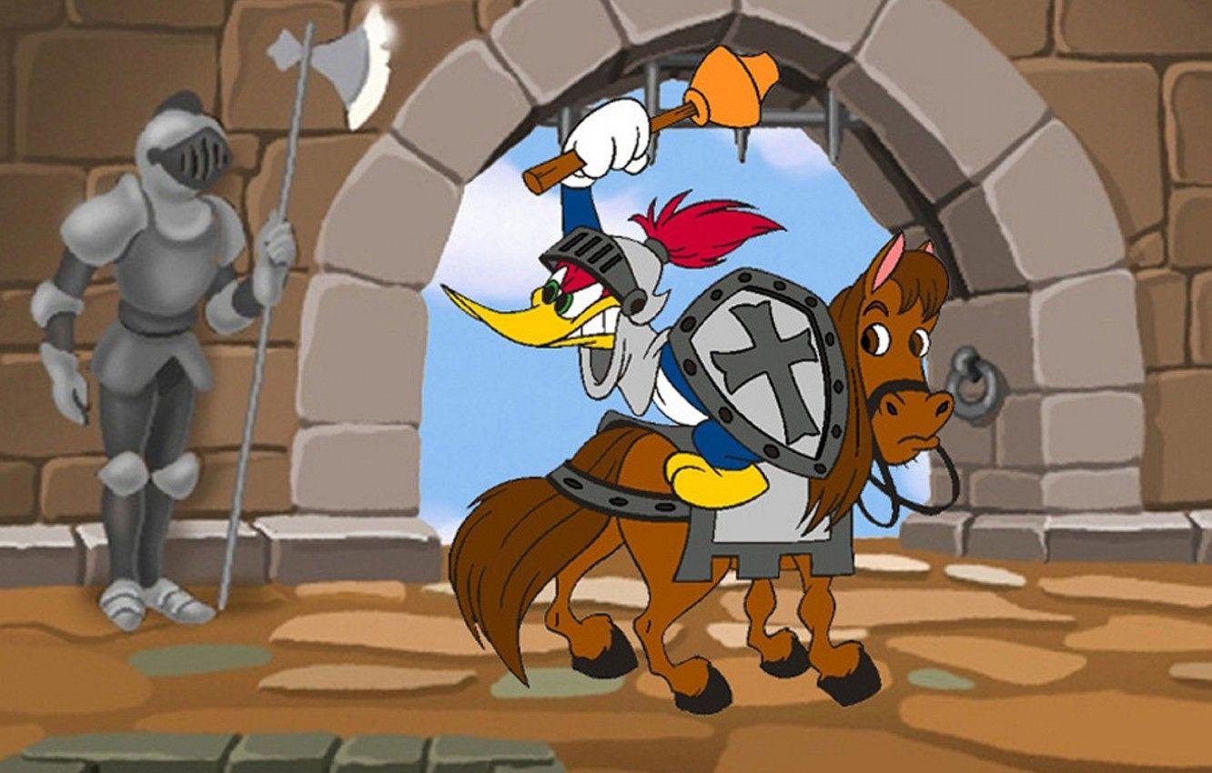 1332x850 Wallpaper horse, woodpecker, shield, knight, Woody, woody