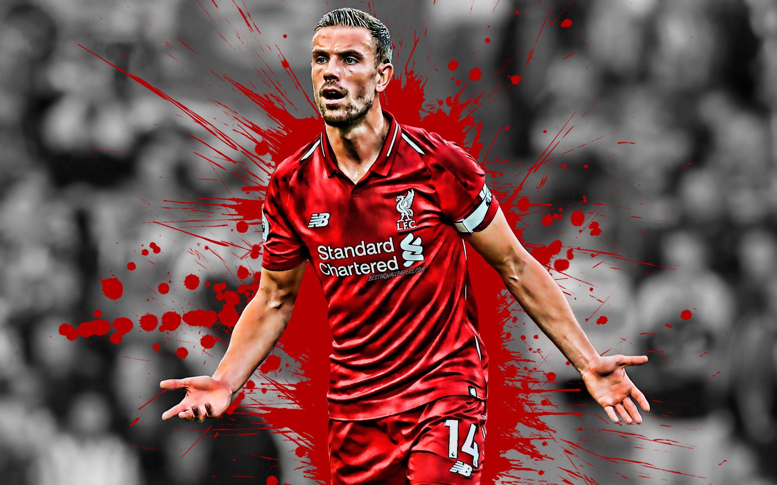 2560x1600 Download wallpaper Jordan Henderson, 4k, English football player, Liverpool FC, midfielder, red paint splashes, creative art, Premier League, England, football, grunge, Henderson for desktop with resolution 2560x1600. High Quality HD picture wallpaper