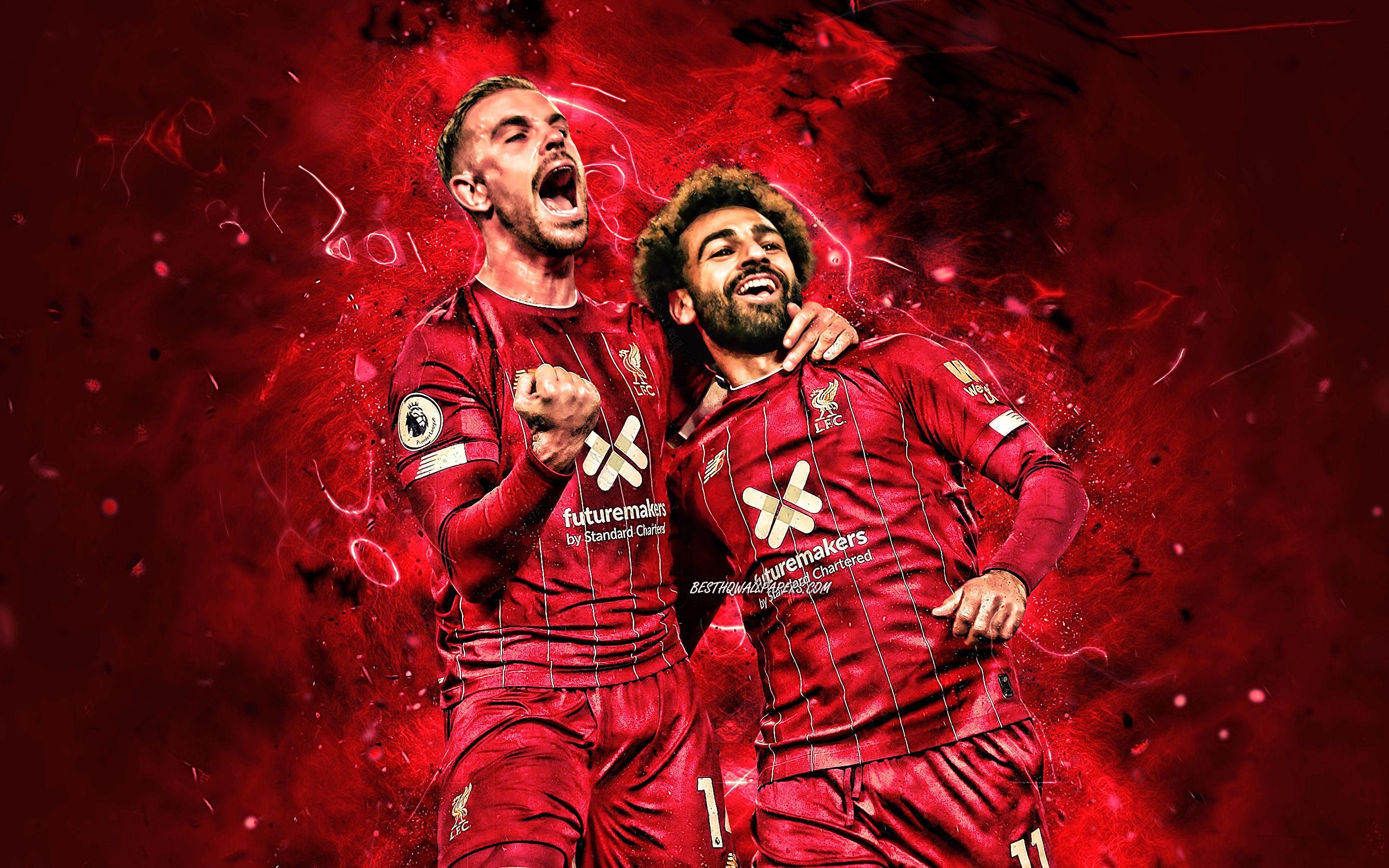 2880x1800 Download wallpaper Jordan Henderson, Mohamed Salah, soccer