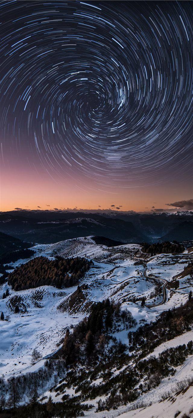 640x1385 Mountain Vortex Star Trail iPhone X wallpaper #cloud #heaven