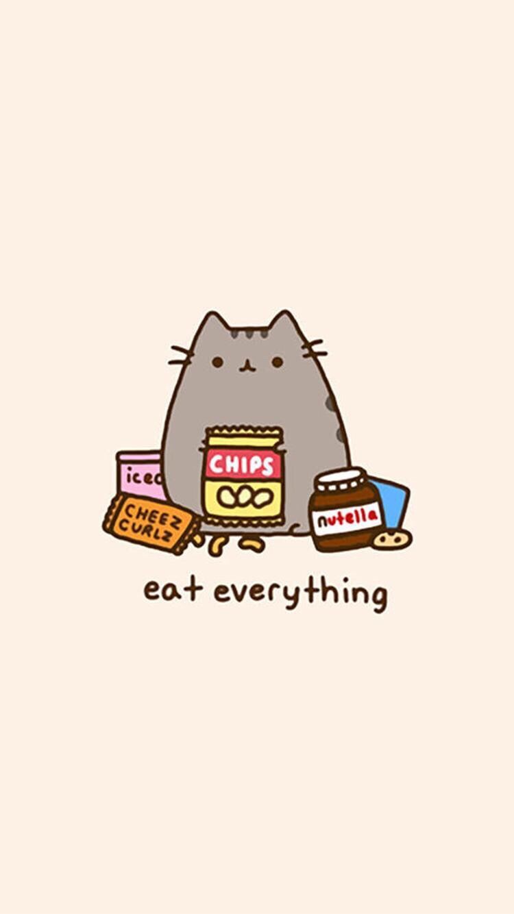 750x1334 Pusheen Eating Wallpaper