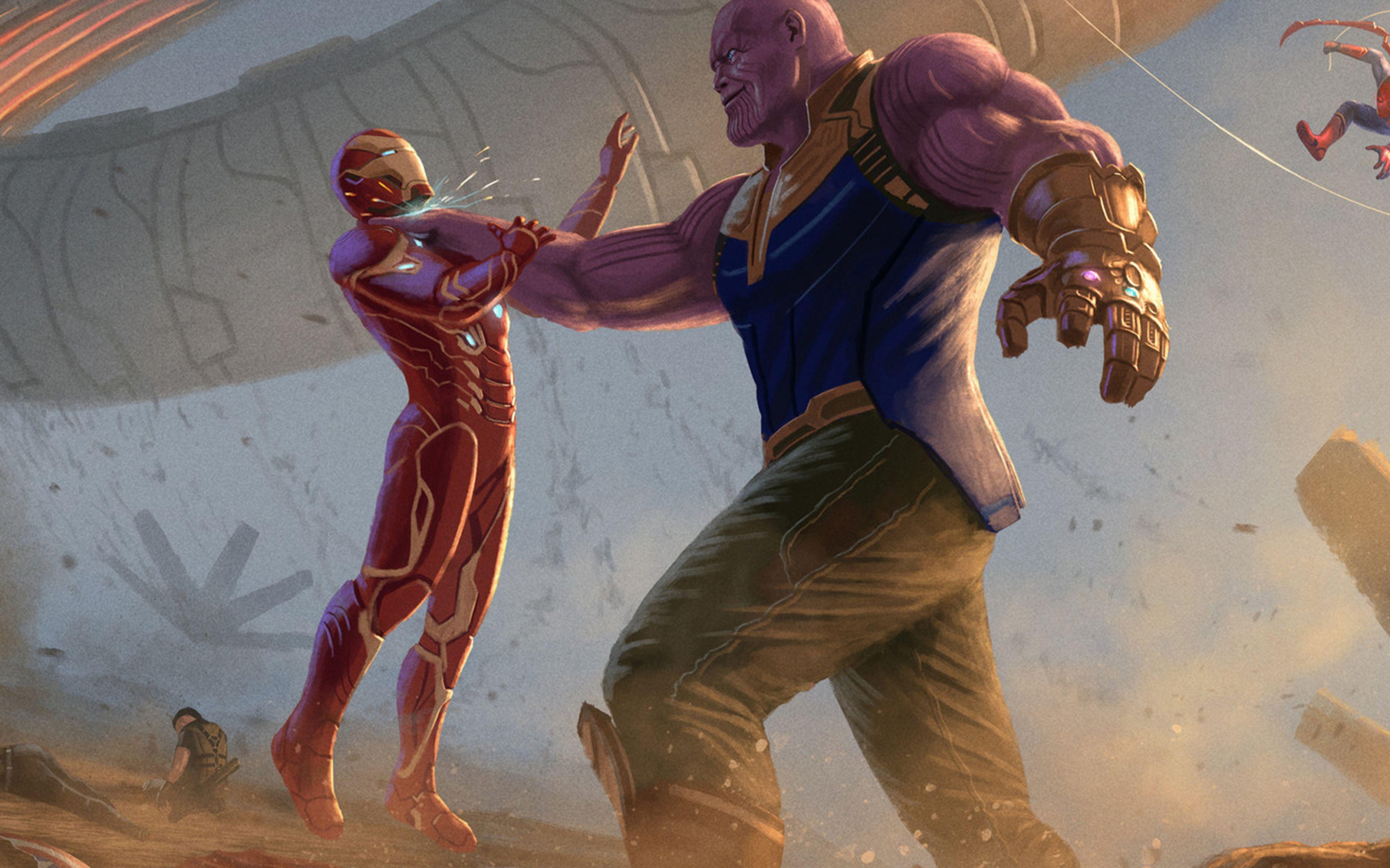 3840x2400 Thanos attacking Iron Man in Infinity war fanart Wallpaper 4k
