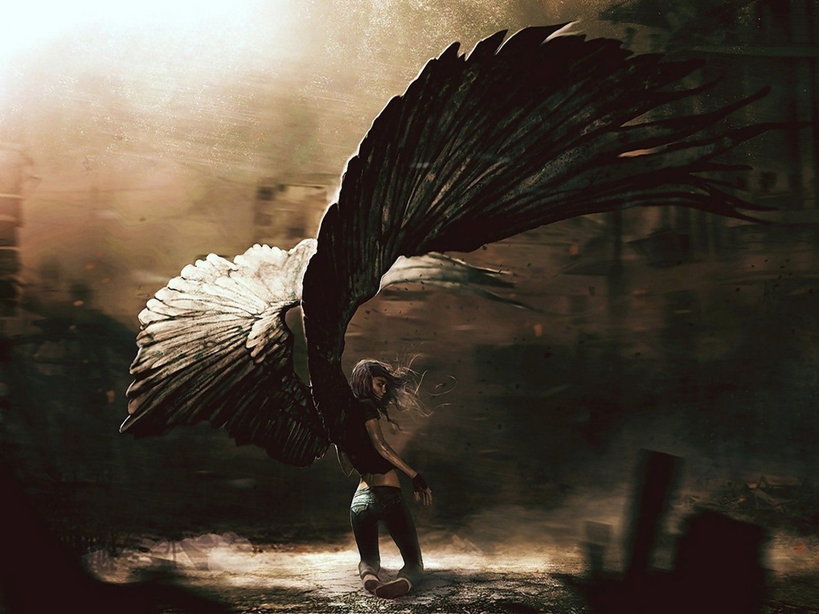 1600x1200 arts, Angel, Girl, Fallen, Wings Wallpaper HD / Desktop and Mobile Background