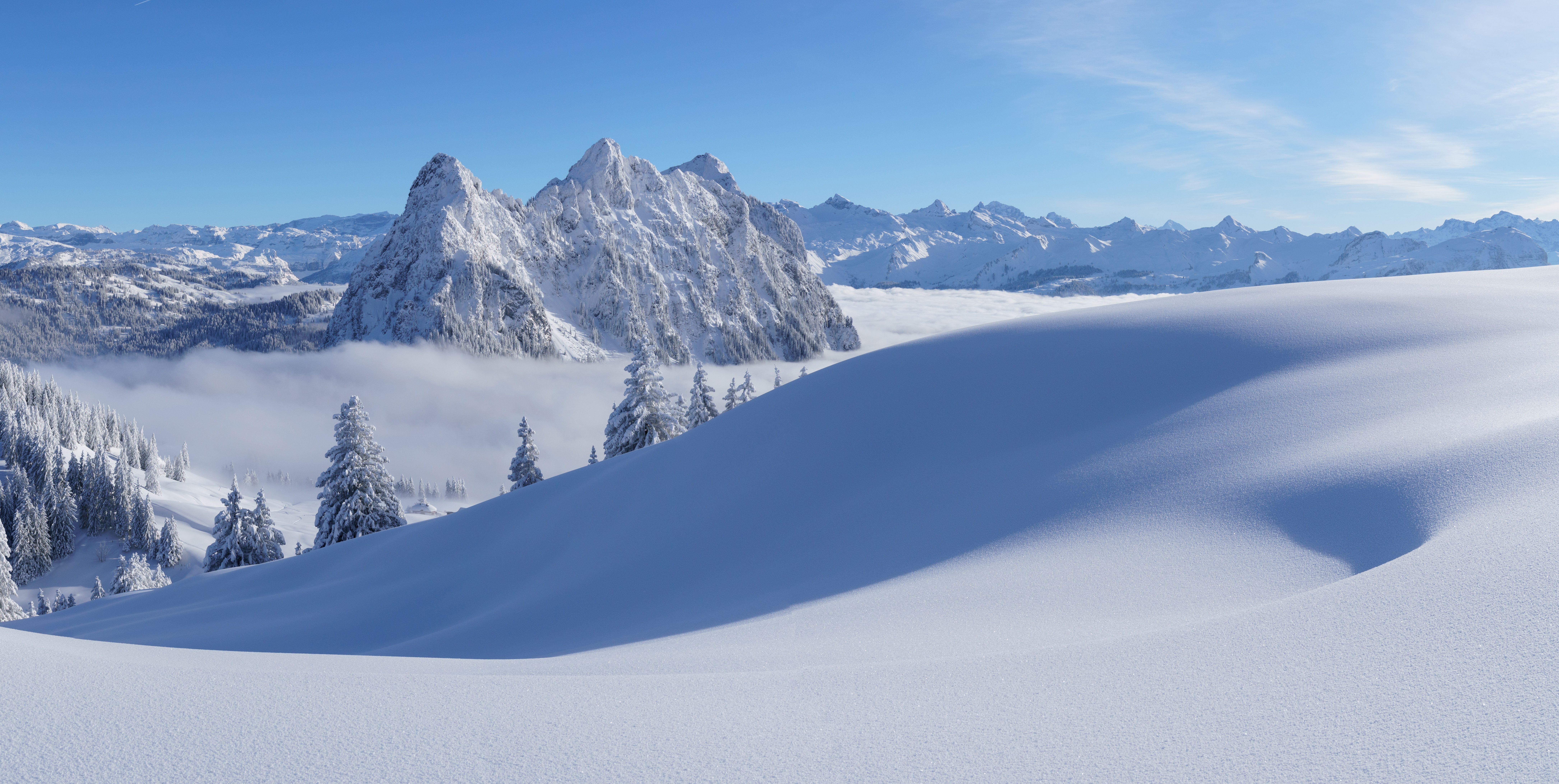8681x4367 Wallpaper winter, snow, mountains, Switzerland, Alps, the snow for mobile and desktop, section пейзажи, resolution 8681x4367
