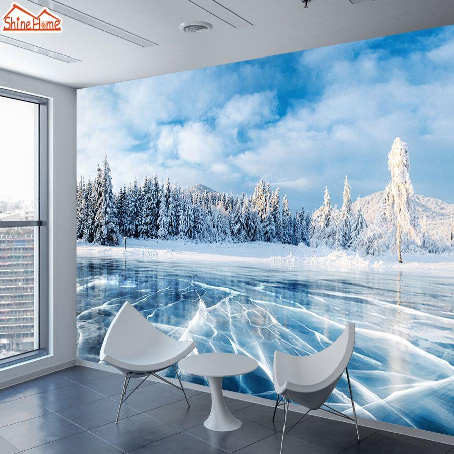 900x900 ShineHome Custom 3D Wallpaper Winter Frozen Lake Ice and Cracks Hills Pines Blue Sky Wallpaper for 3 d Living Room Wall Paper. Wallpaper