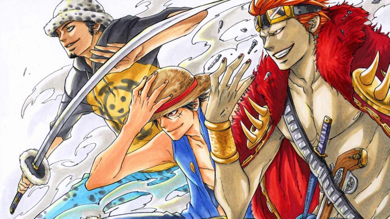1244x700 One Piece (anime) Eustass Kid Monkey D Luffy Trafalgar Law