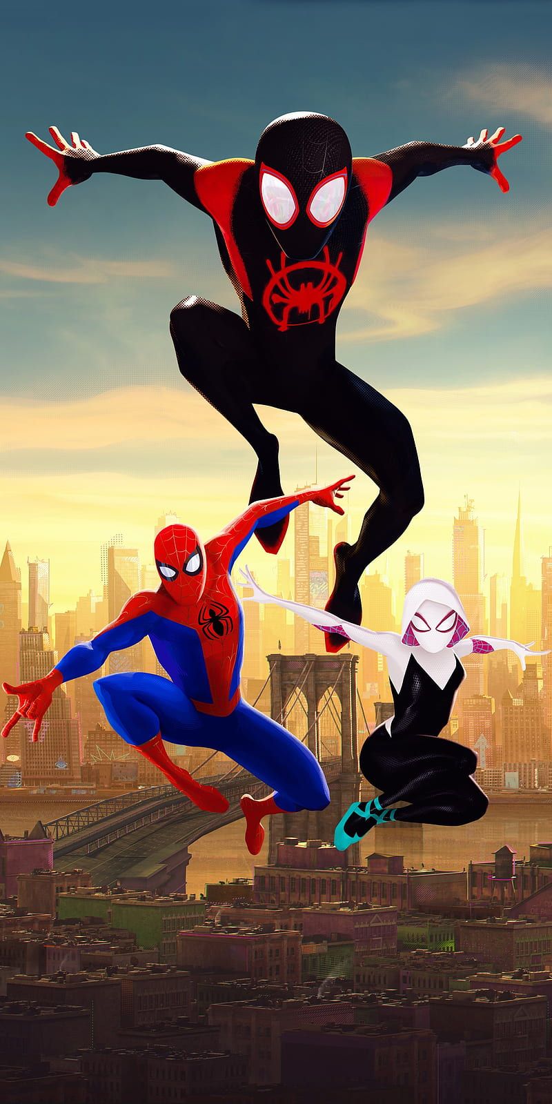 800x1600 Spider Trio, Into The Spiderverse, Marvel, Miles Morales, Spider Man, Spider Gwen, HD Phone Wallpaper