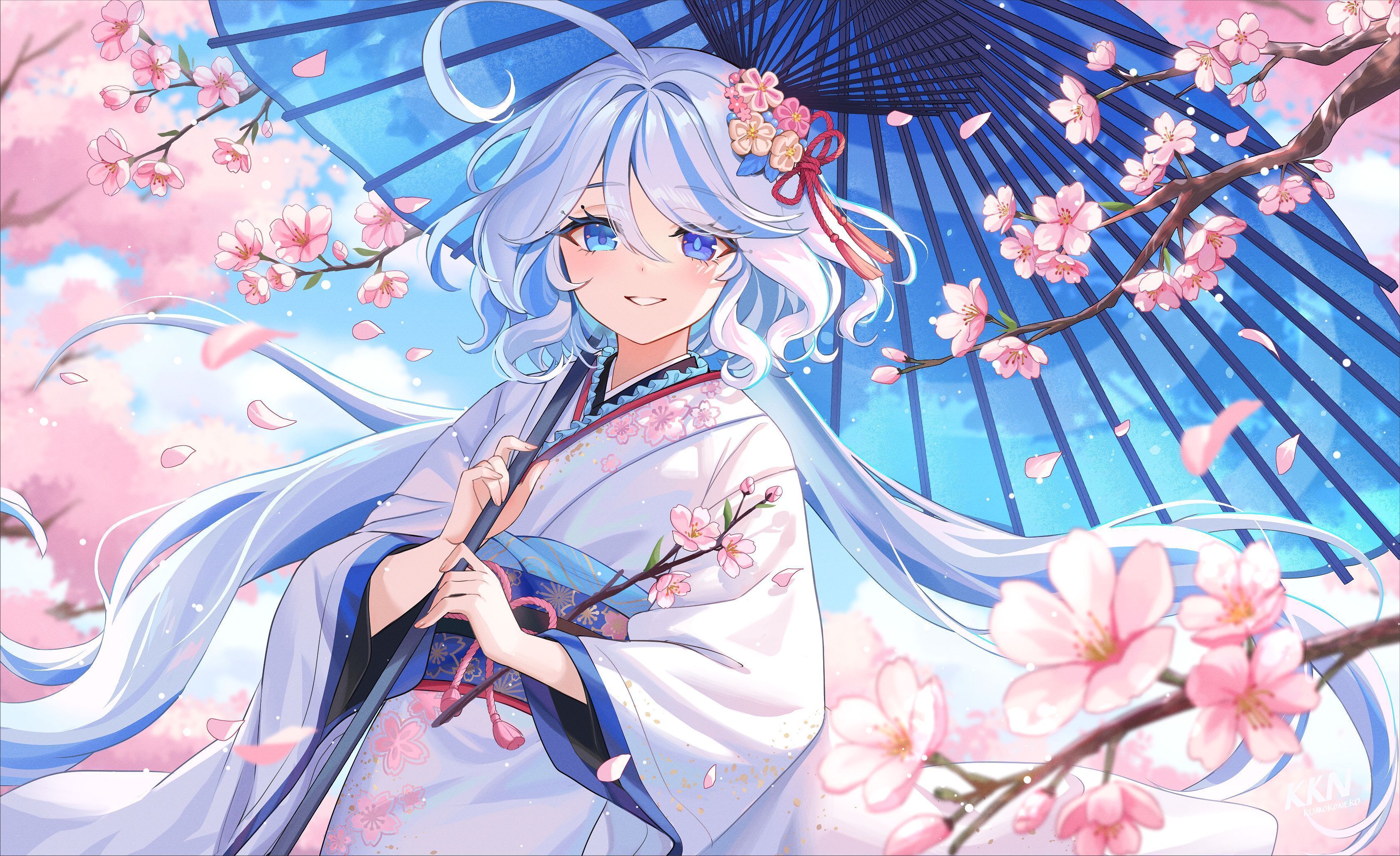 3364x2059 HD Genshin Impact Furina Wallpaper Sakura Serenity by 雲小猫