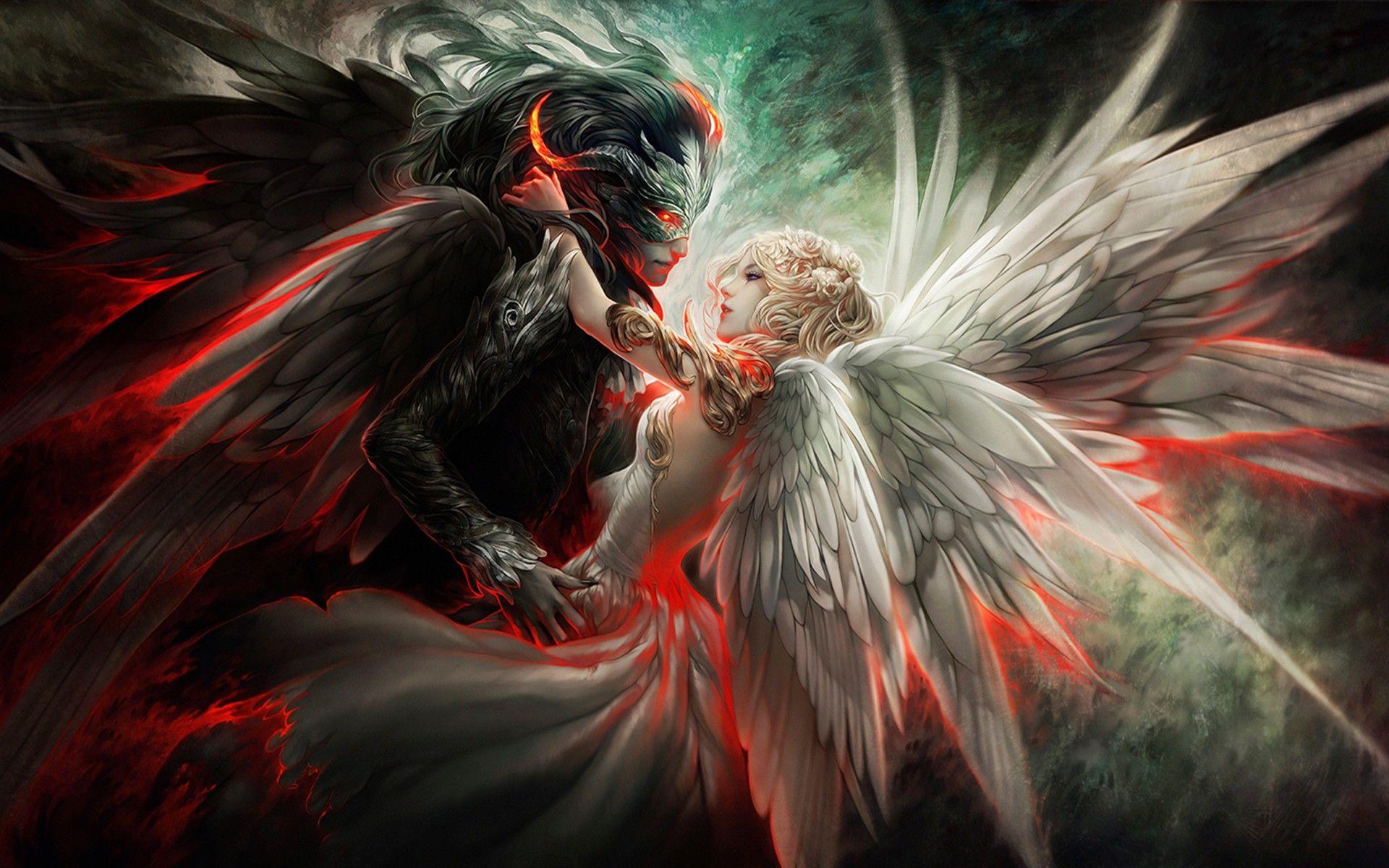 1920x1200 Angel And Demon Mask Couple Wings Orginal HD Wallpaper :