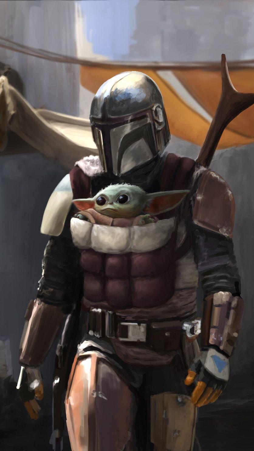 836x1486 Baby Yoda And Mando Wallpaper