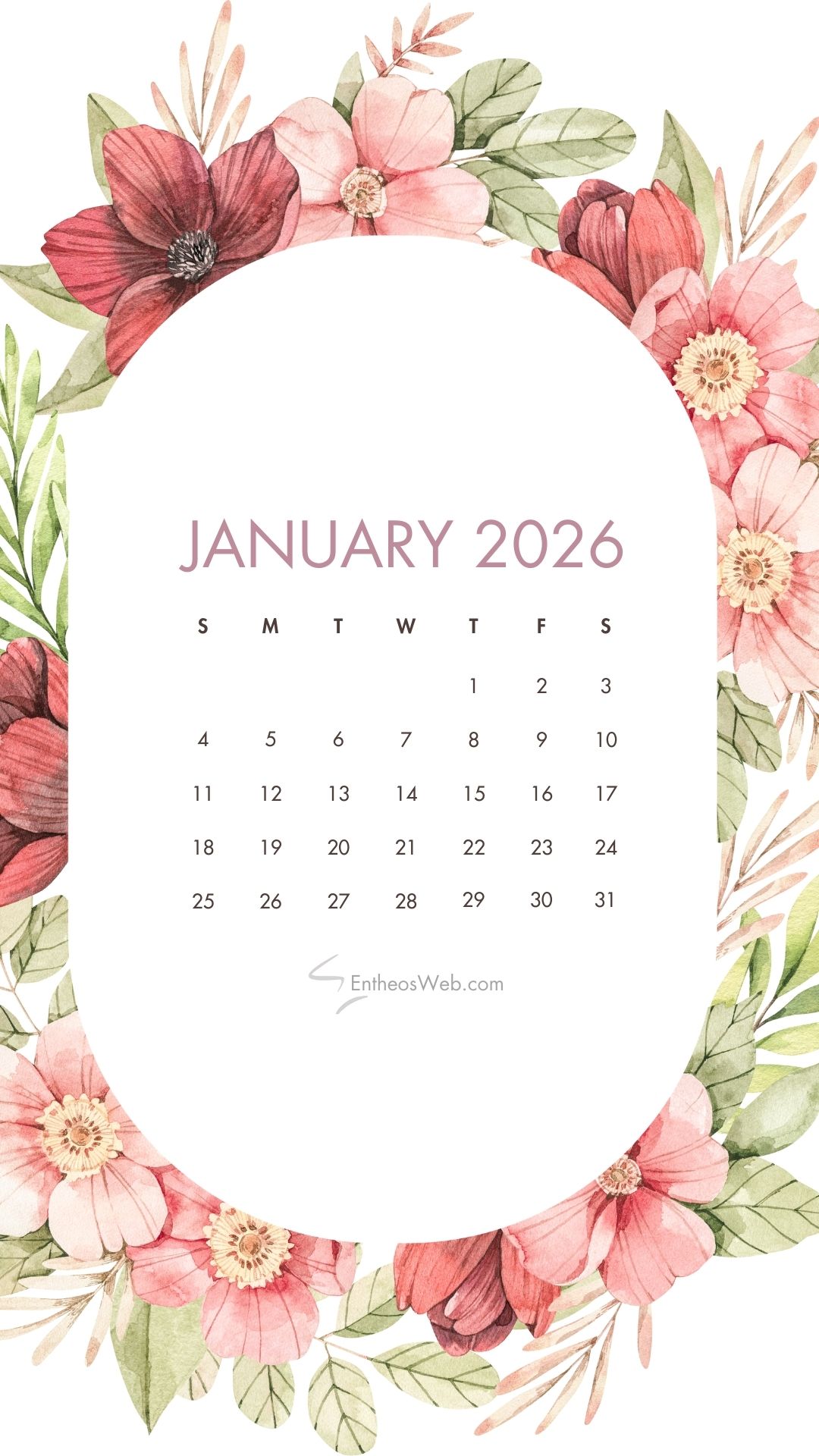 1080x1920 January 2026 Phone Wallpaper Calendars