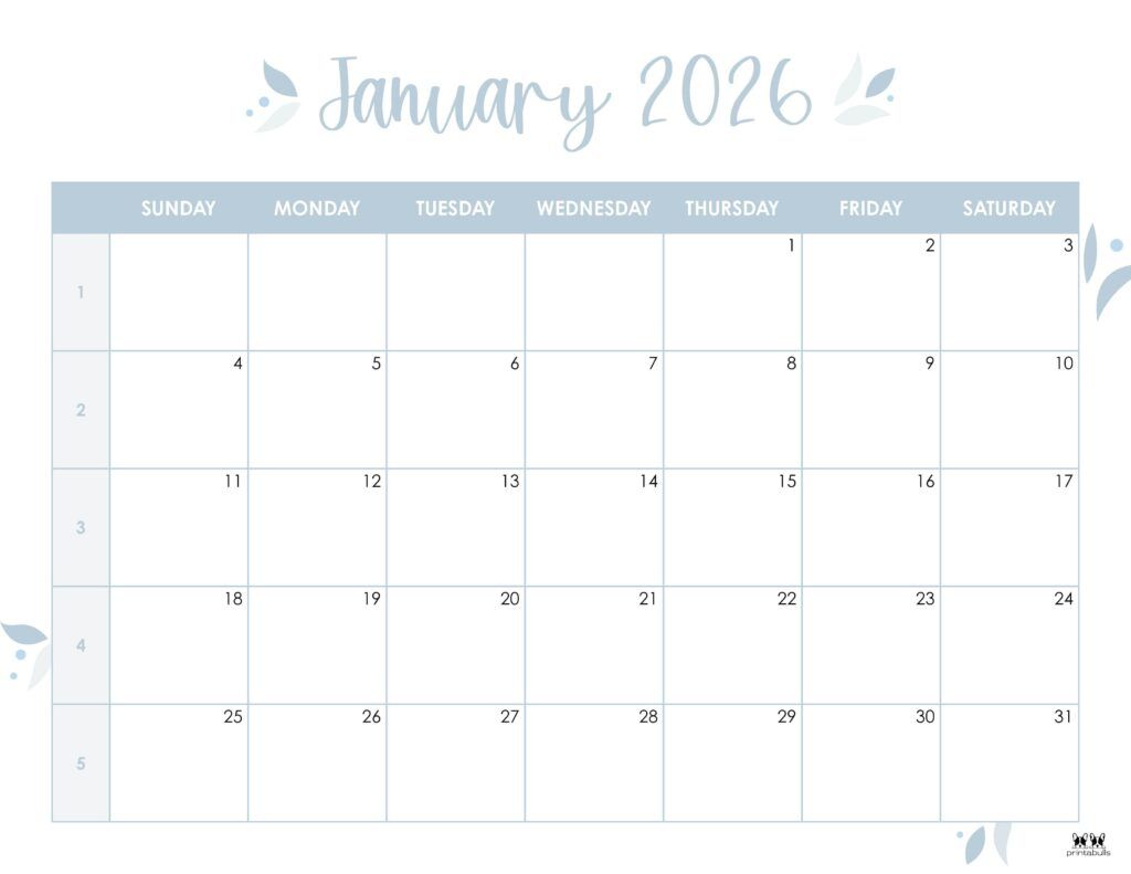1024x791 January 2026 Calendars FREE Printables