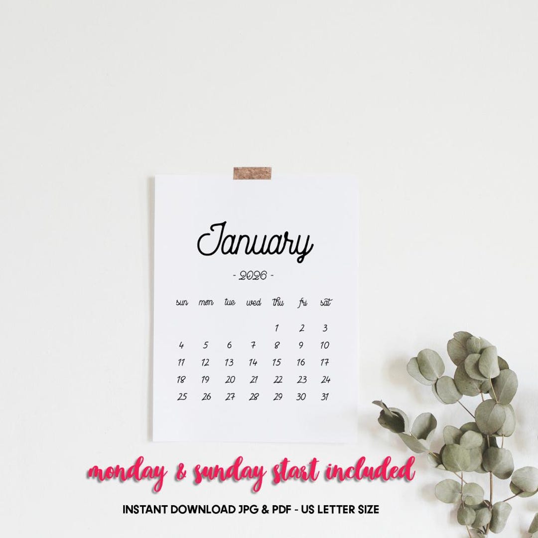 1080x1080 Printable Calendar, January January Calendar, January 2026 Baby Due Date Calendar, Pregnancy Calendar