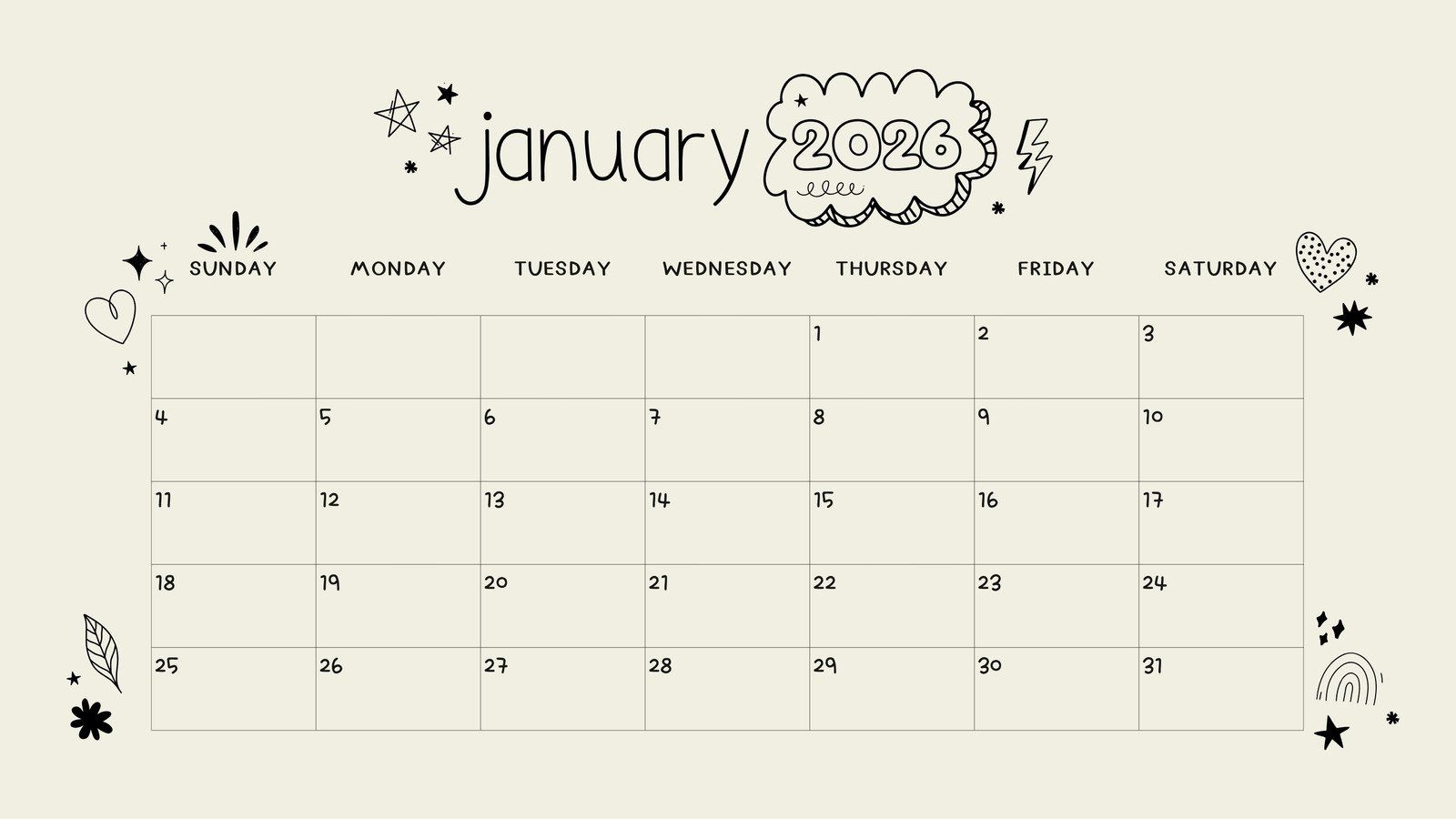 1600x900 Free and customizable cartoon calendar templates