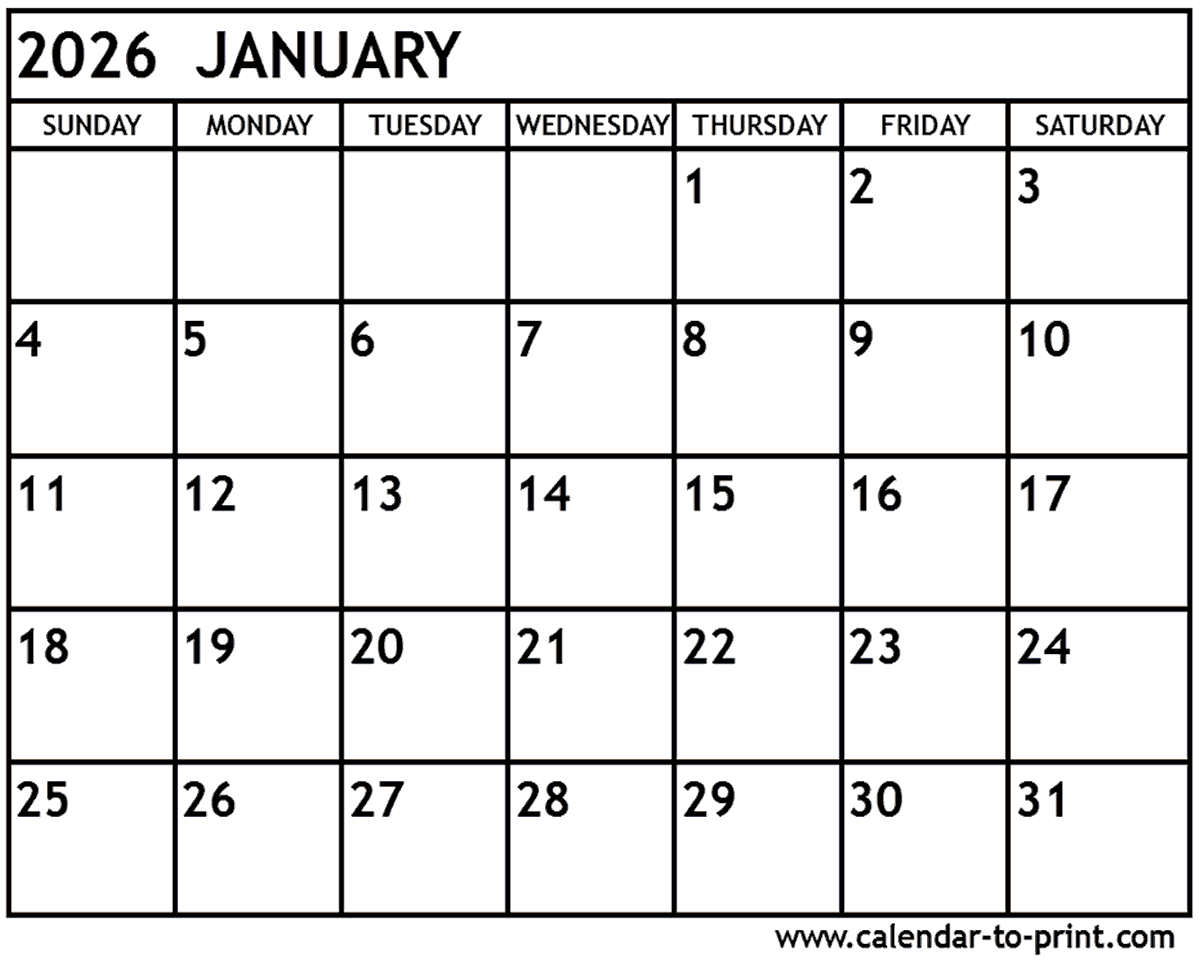 1200x960 January 2026 Calendar Printable