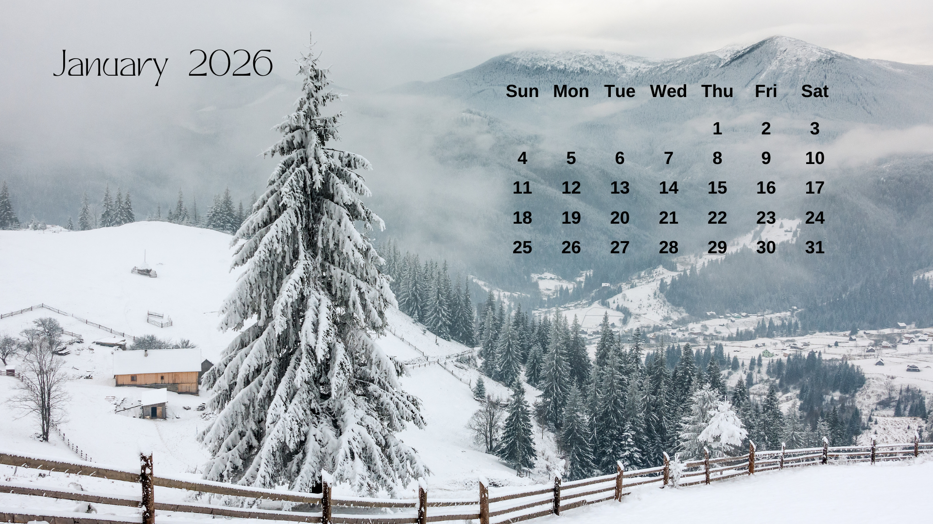 1920x1080 Free January 2026 Desktop Calendar Background (EASY DOWNLOAD)