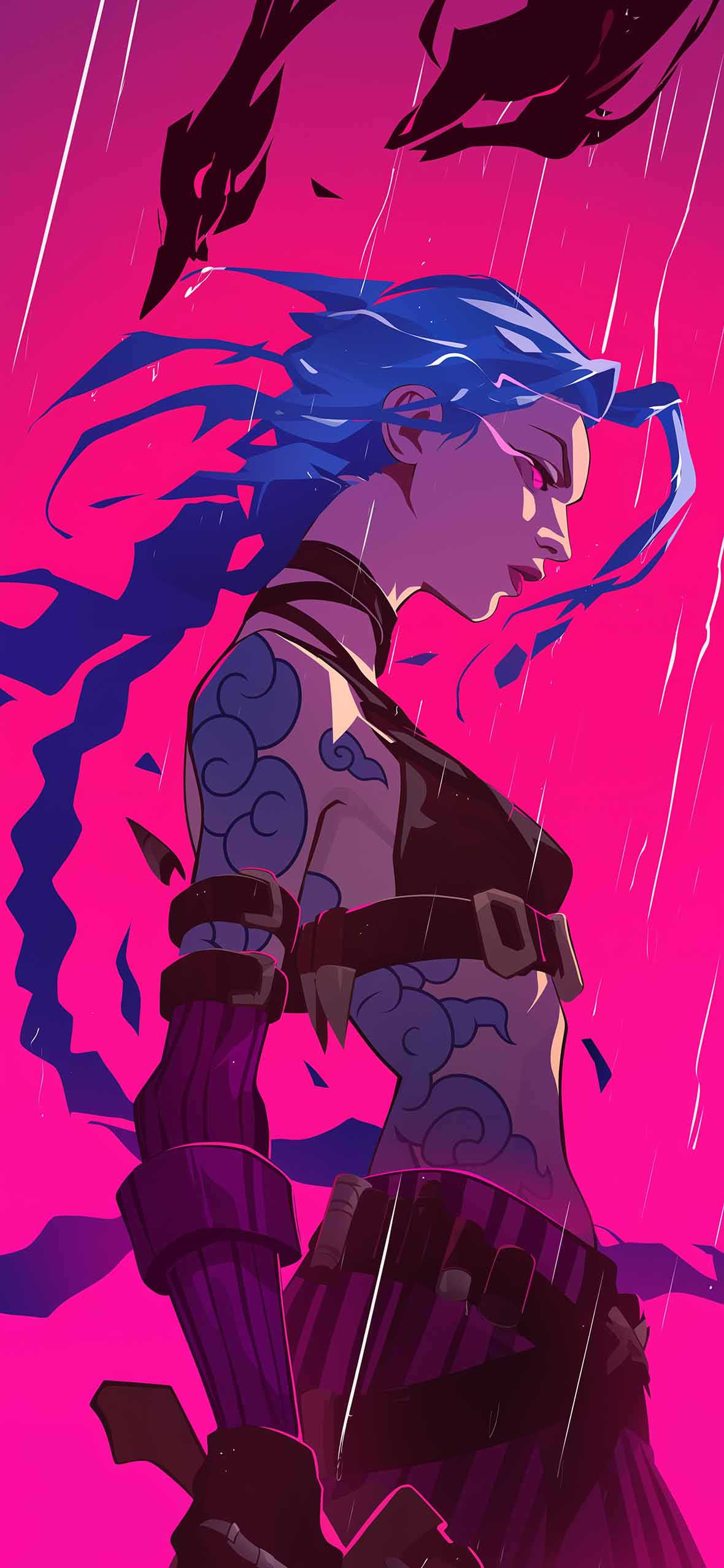 1180x2554 Jinx Neon Rain Arcane Wallpaper iPhone Wallpaper HD