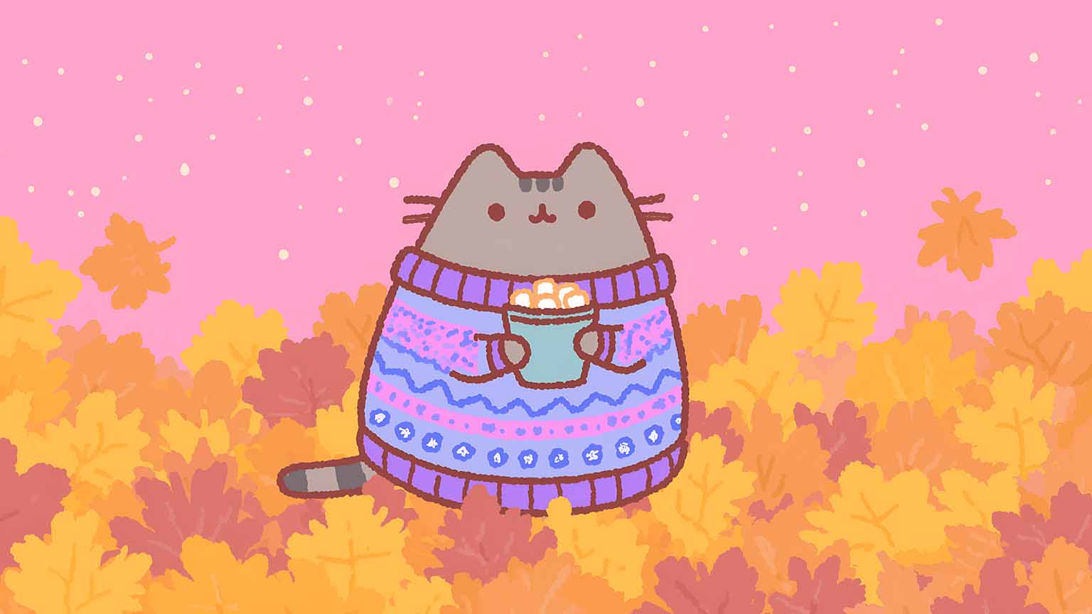 1536x864 Pusheen Cat Hot Chocolate Pixelated Fall Vibe Desktop Wallpaper