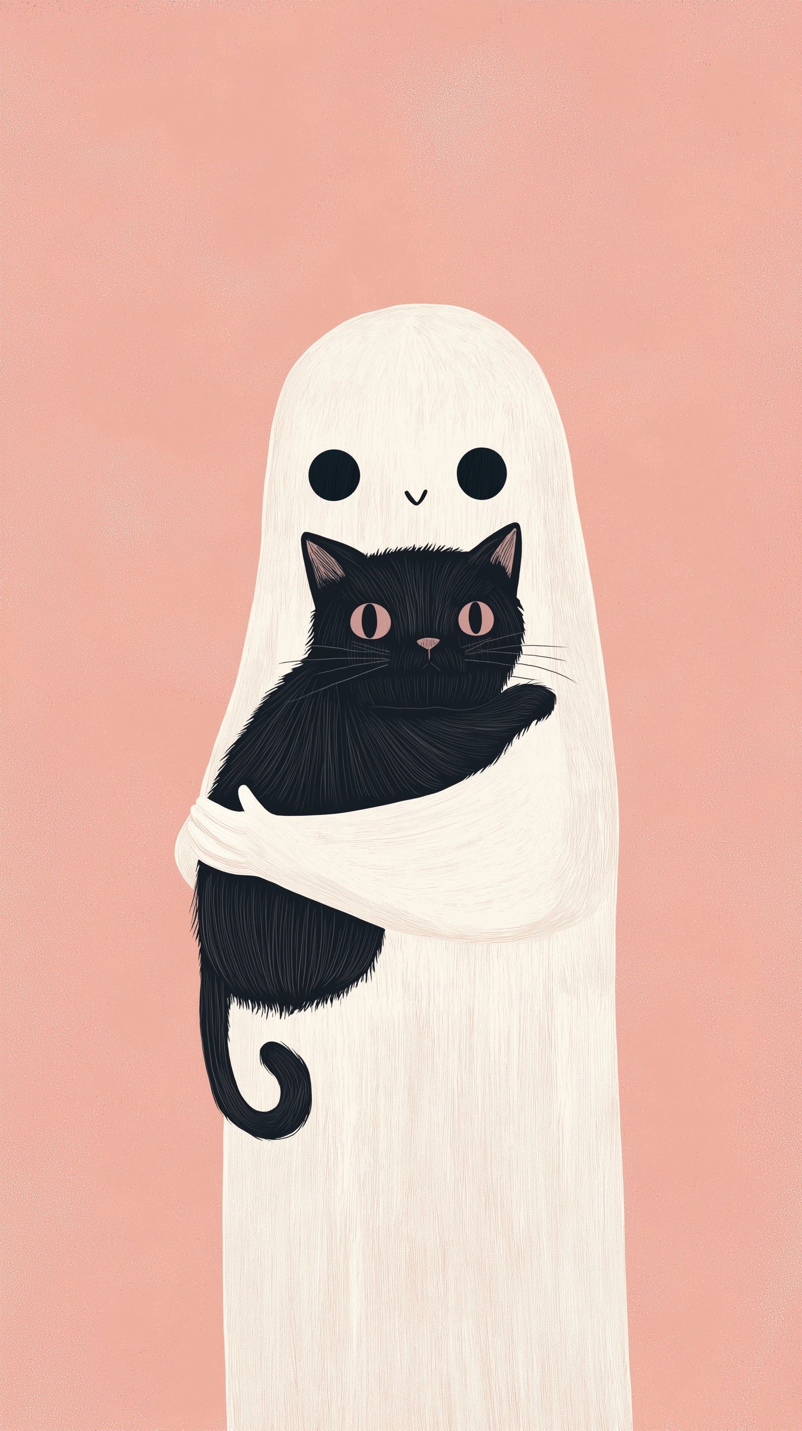 1632x2912 Charming Ghost & Cat: Cozy Minimalist Art • PromptDen