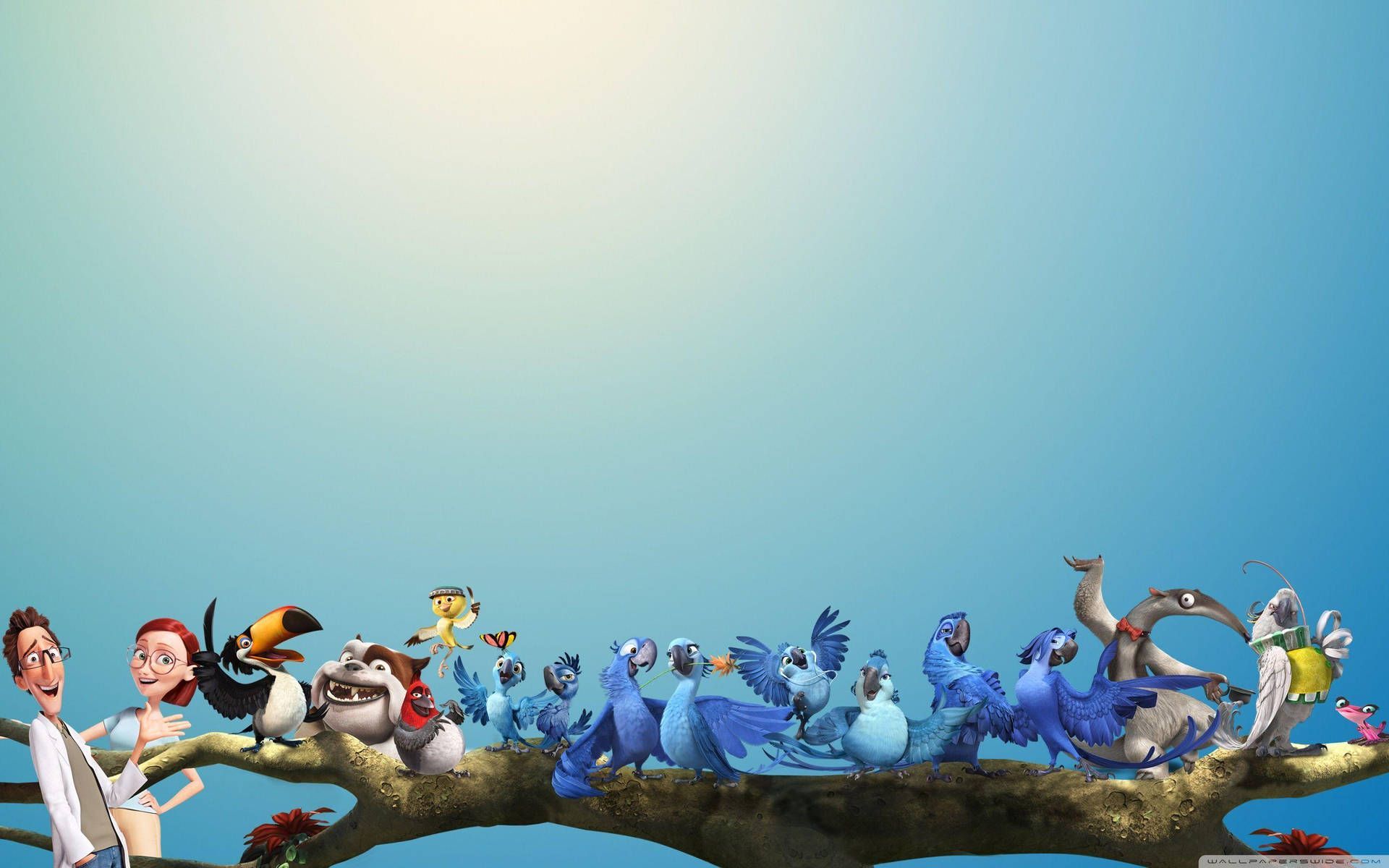 1920x1200 Download Rio Characters Blue Gradient Background Wallpaper