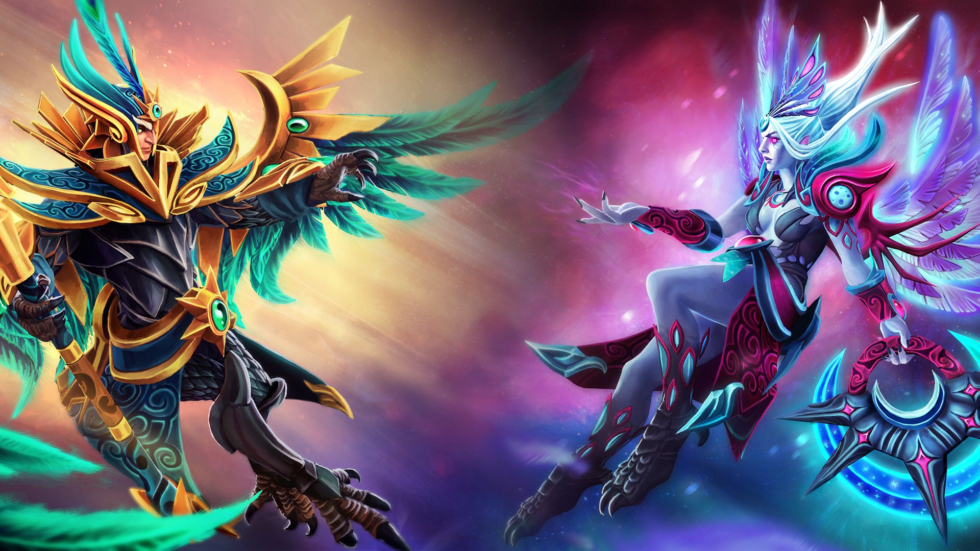 1920x1080 Wallpaper dota Vengeful Spirit, Skywrath Mage, Shendelzare, Dragonus, Blessings of Fenghuang for mobile and desktop, section игры, resolution 1920x1080