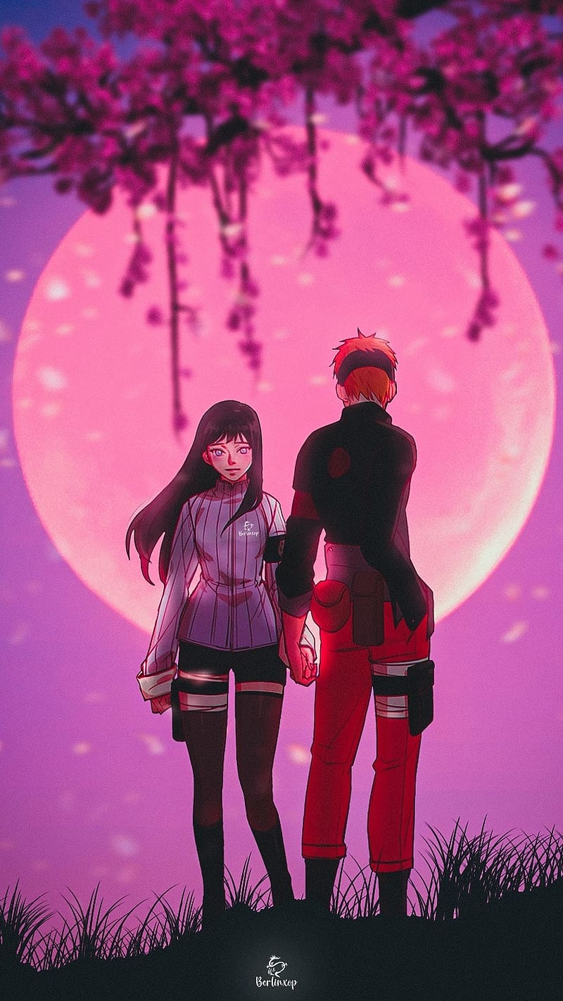 800x1422 Naruto Live With Hinata, naruto live, love, anime, animation, moon background, HD phone wallpaper