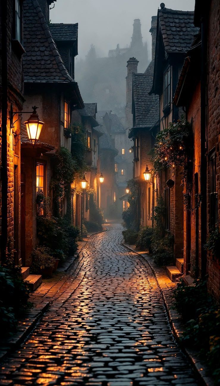 740x1295 Victorian Street Night Photo Free High Quality Picture