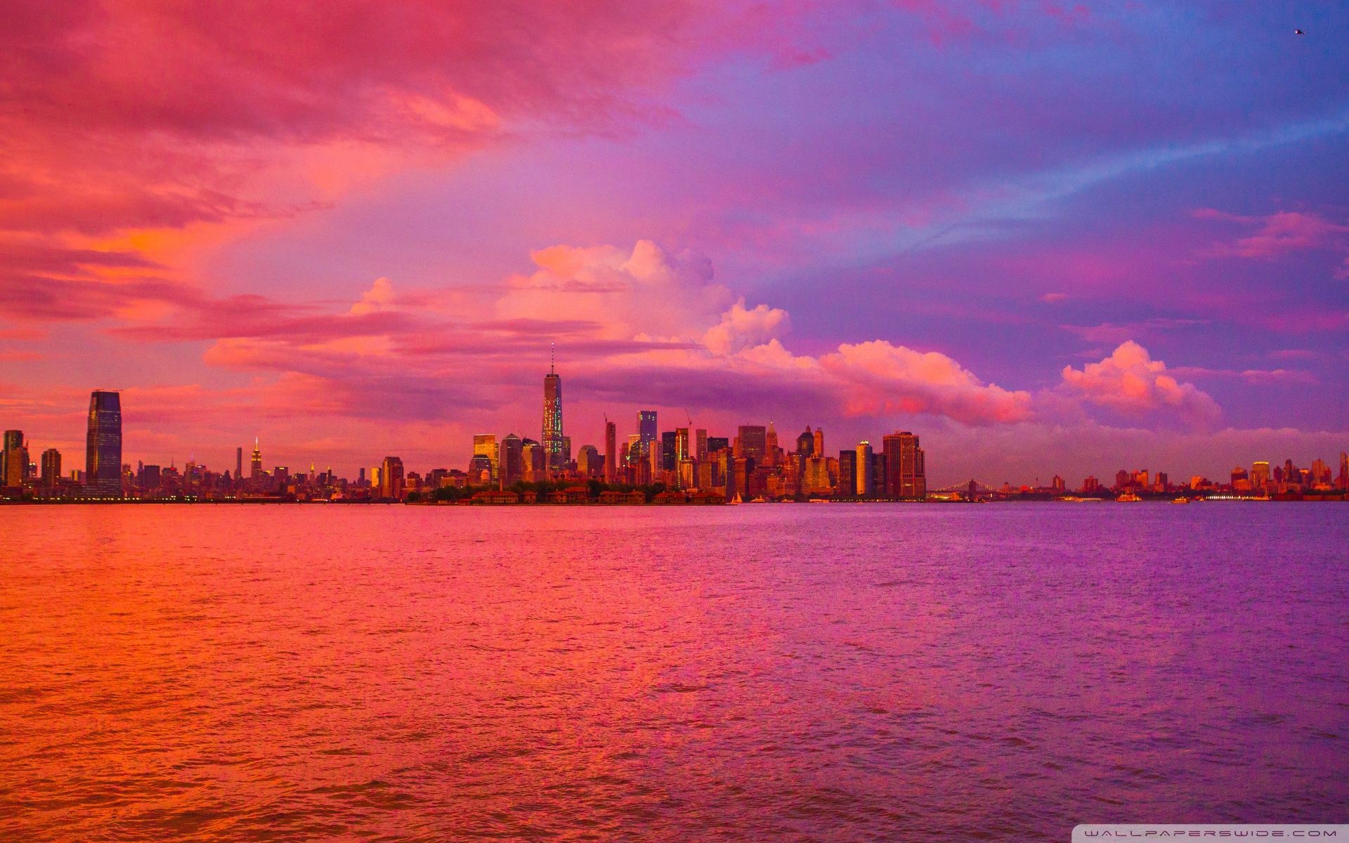 1920x1200 New York City Pink Sunset 4K UHD Wallpaper for UltraHD Desktop and TV : Widescreen and UltraWide Display : Smartphone and Tablet Devices