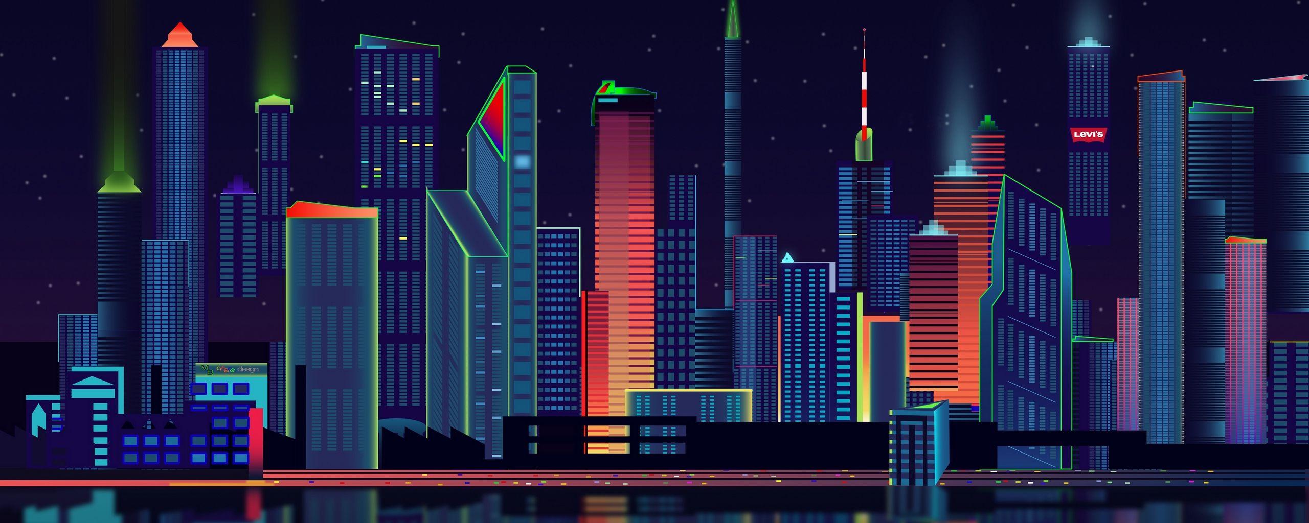 2560x1024 Download wallpaper 2560x1024 city, vector, panorama ultrawide