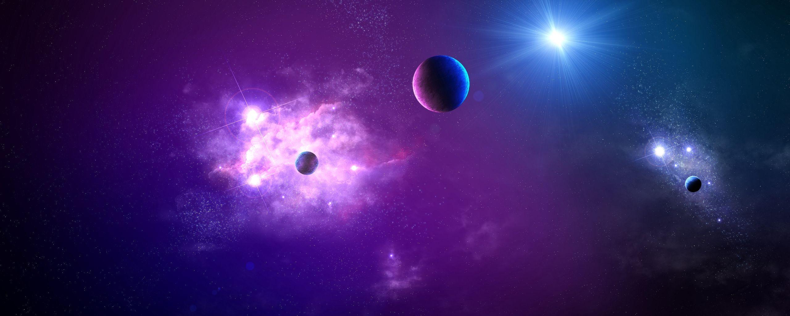 2560x1024 Download wallpaper 2560x1024 space, planet, light, galaxy