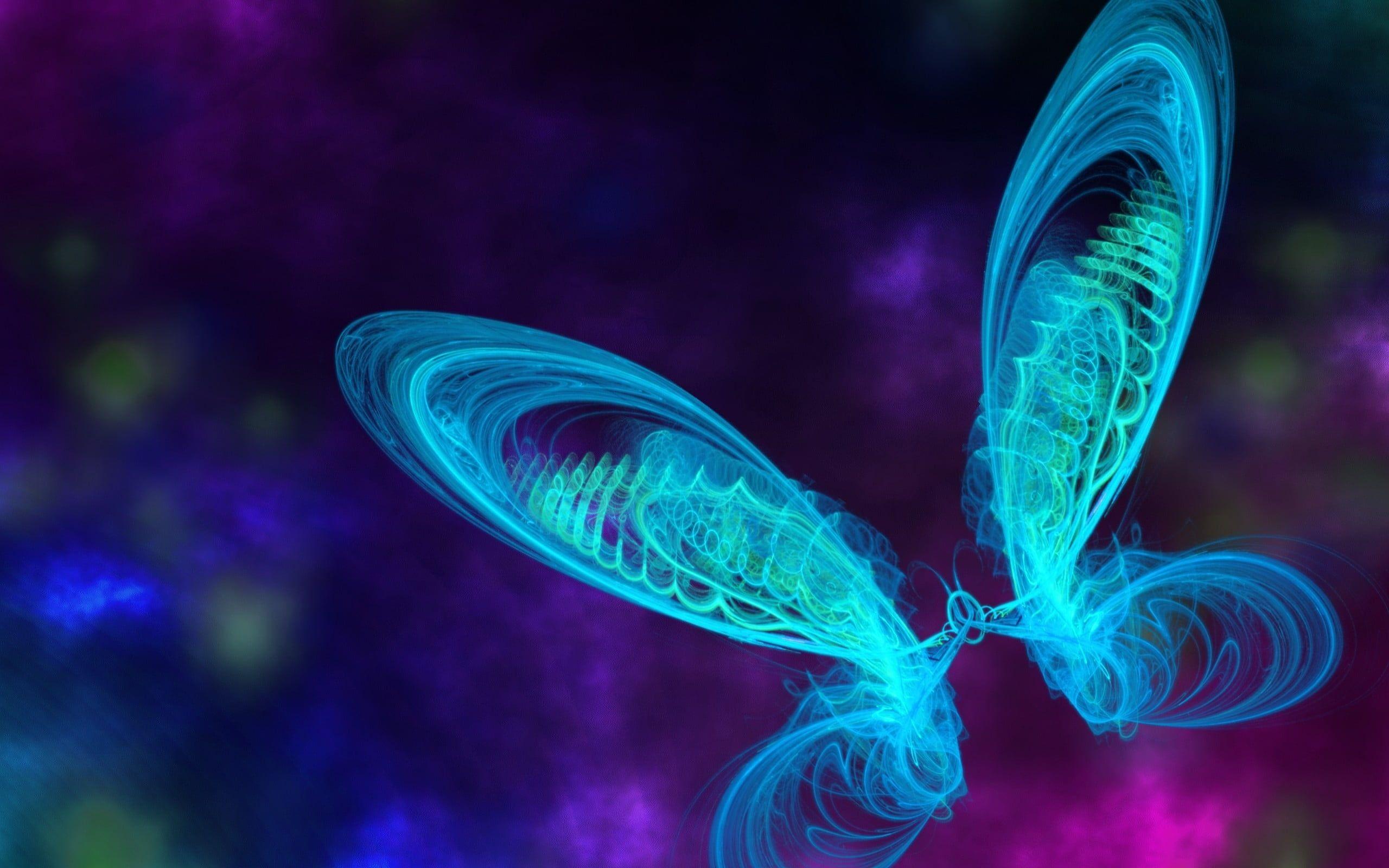 2560x1600 Teal Neon butterfly digital wallpaper HD wallpaper