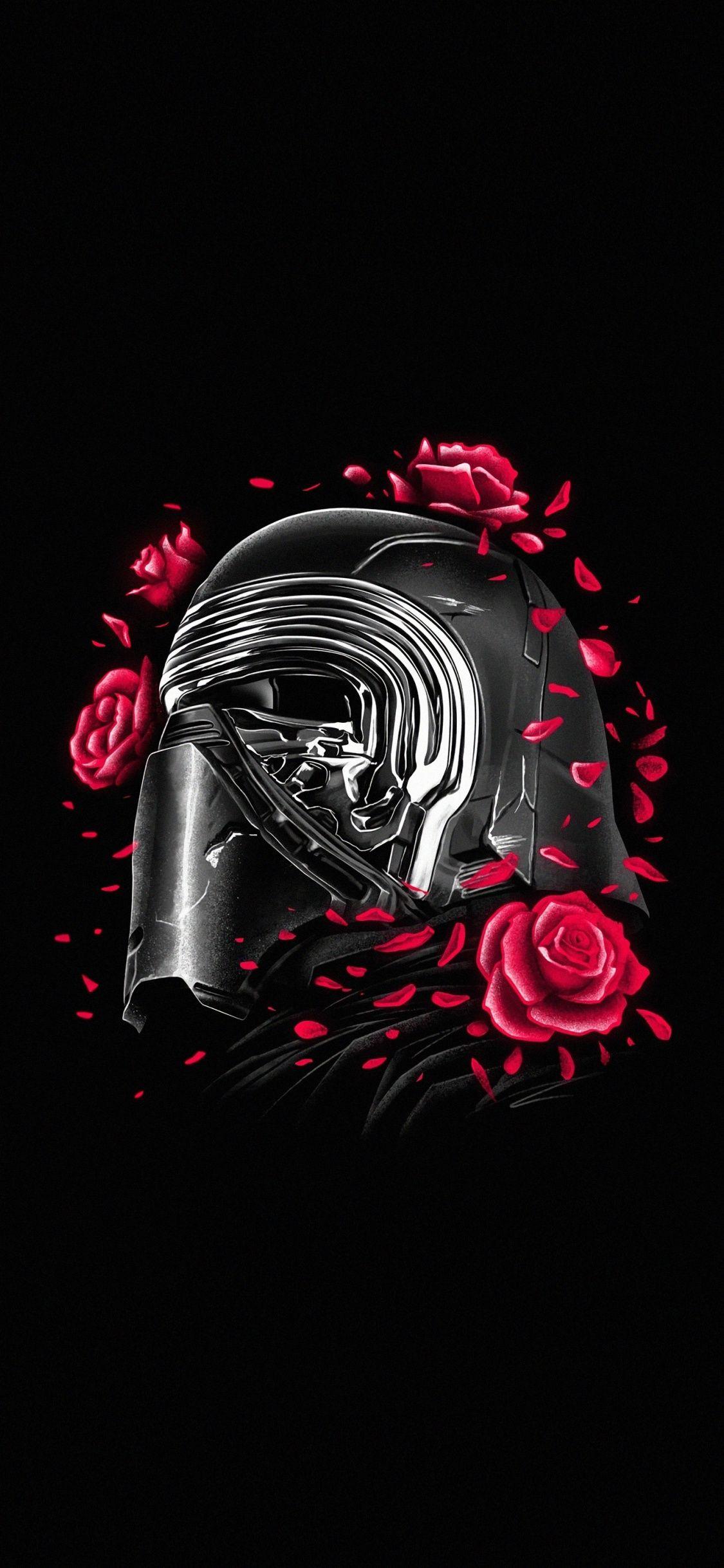1125x2436 Download 1125x2436 wallpaper kylo ren, helmet and roses, star wars