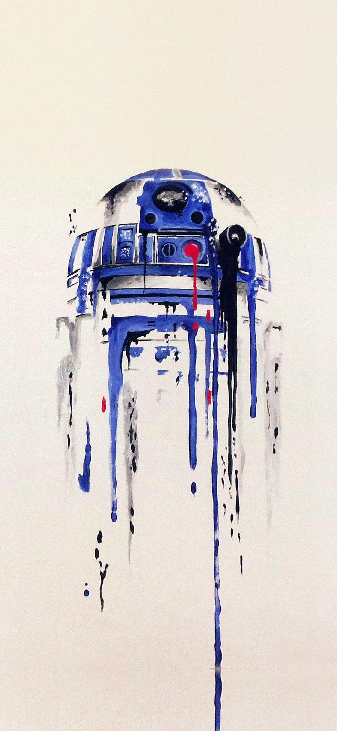 1125x2436 iPhone wallpaper. r2 d2 minimal painting starwars art illustration