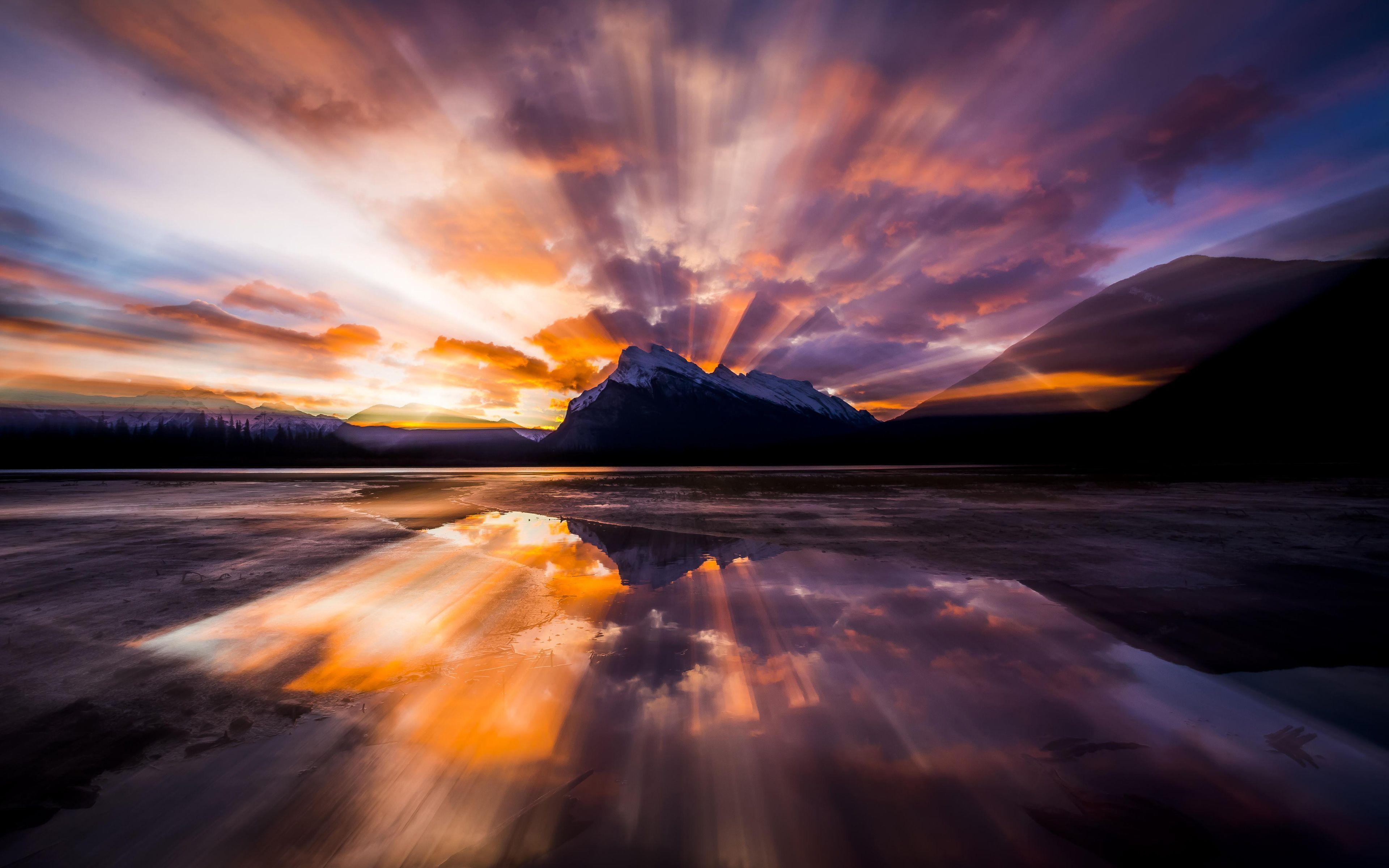 3840x2400 Banff, 4k, Vermilion Lakes, winter, sunset, mountains, Banff
