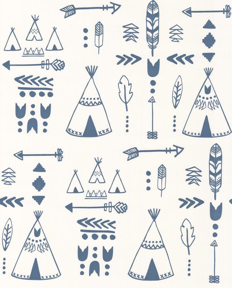 805x1000 Hibou Home Teepees Indigo / White Wallpaper main image. Cuarto