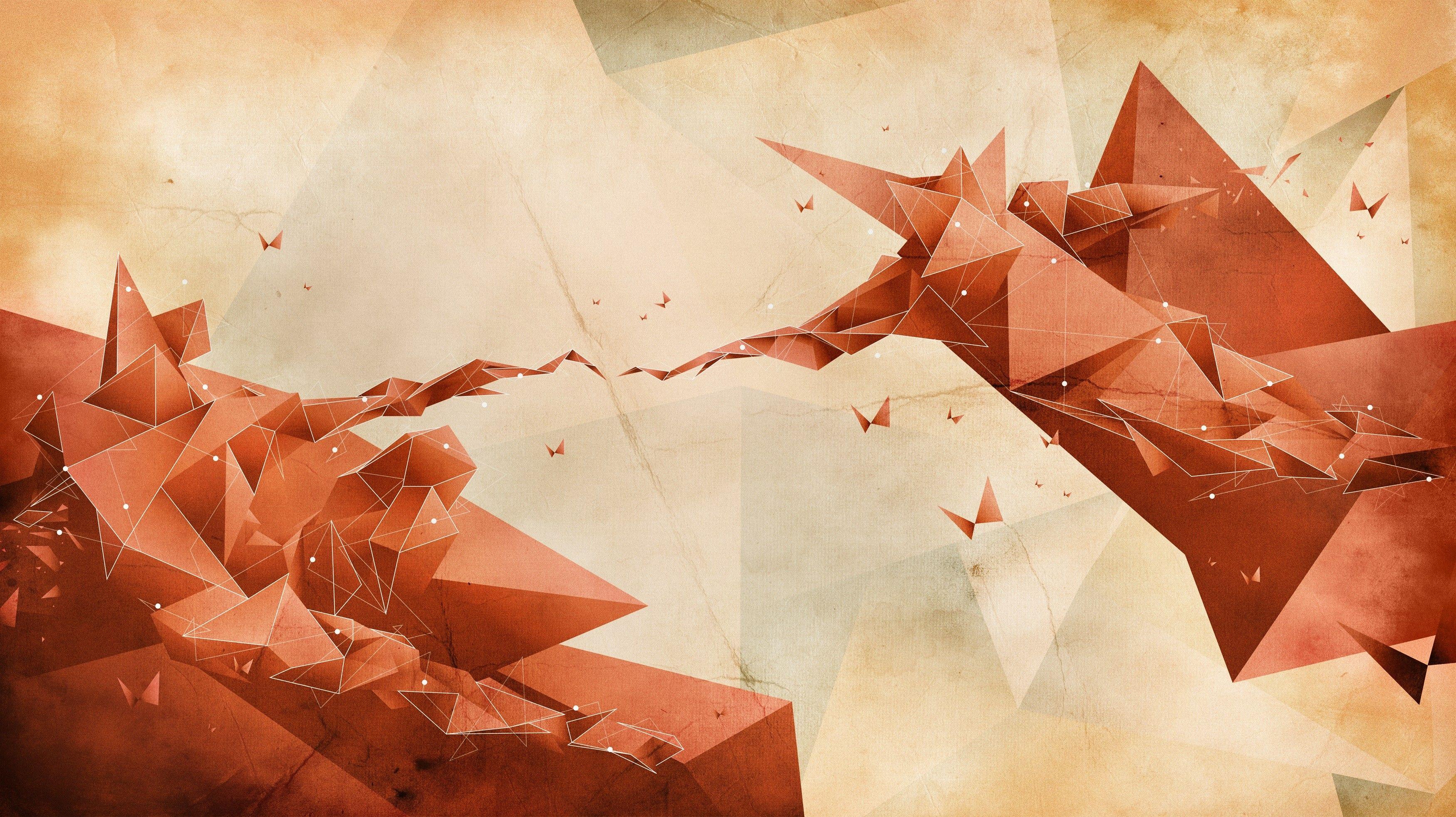 3500x1965 #digital art, #The Creation of Adam, #red, #low poly