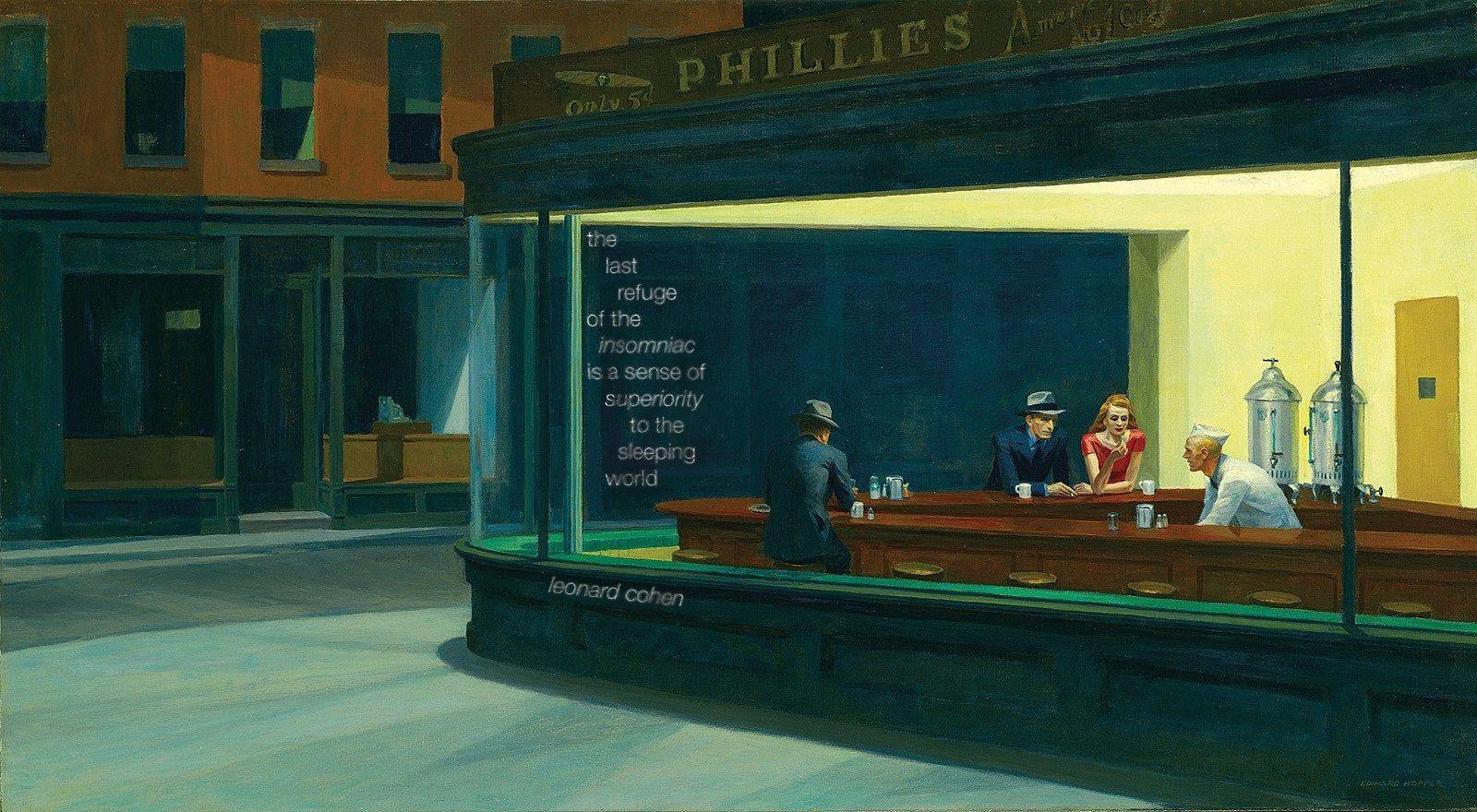1600x880 Hopper's Nighthawks with an Appropriate Leonard Cohen Quote