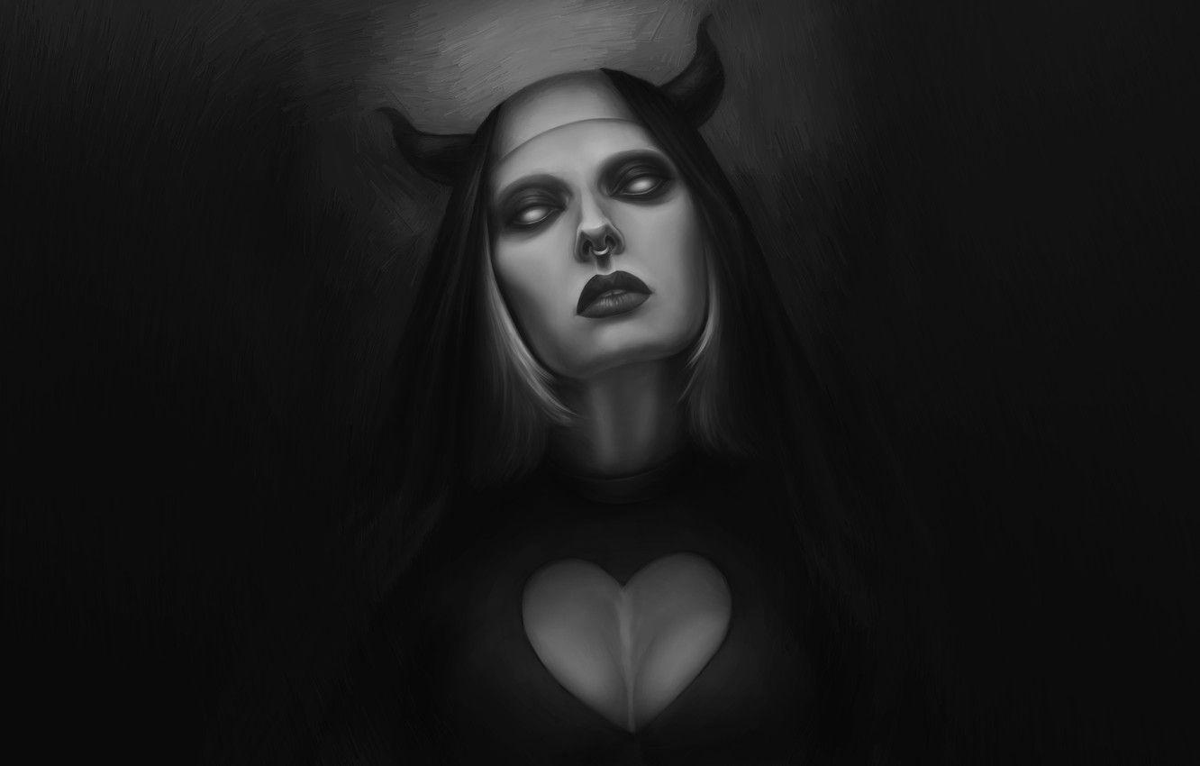 1332x850 Wallpaper Face, Eyes, Death, Fantasy, Ghost, Horns, Woman, Undead