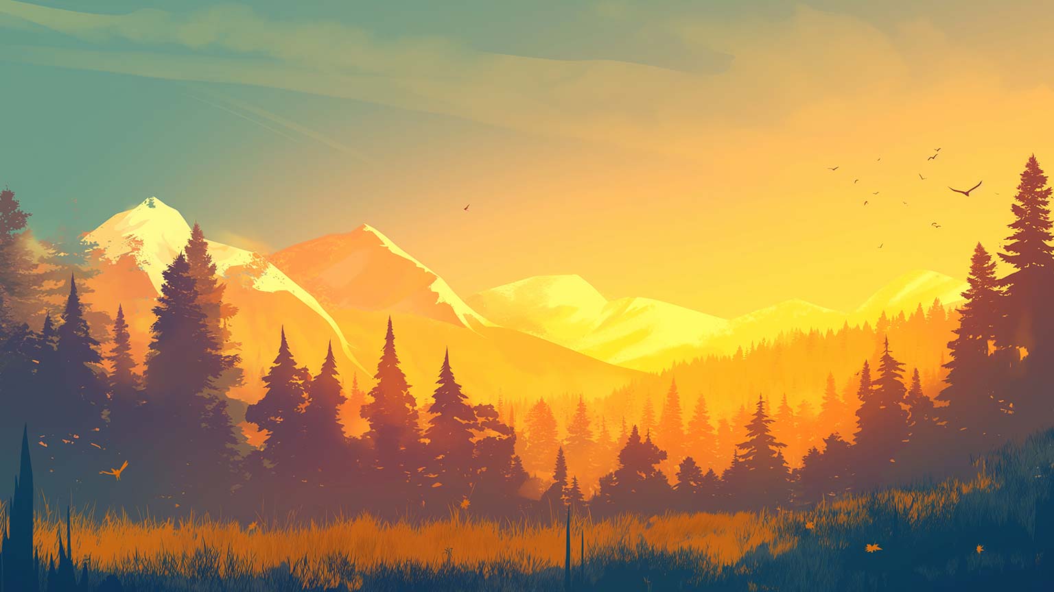 1536x864 Breathtaking Mountain Sunrise Forest Desktop Wallpaper in 4K